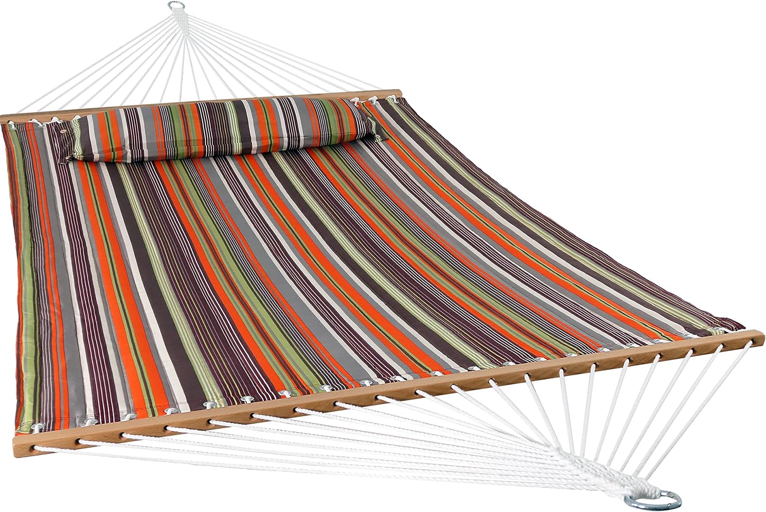 Outdoor Quilted Fabric Hammock - Two-Person with Spreader Bars - Heavy-Duty 450-Pound Capacity-Toppalletfly