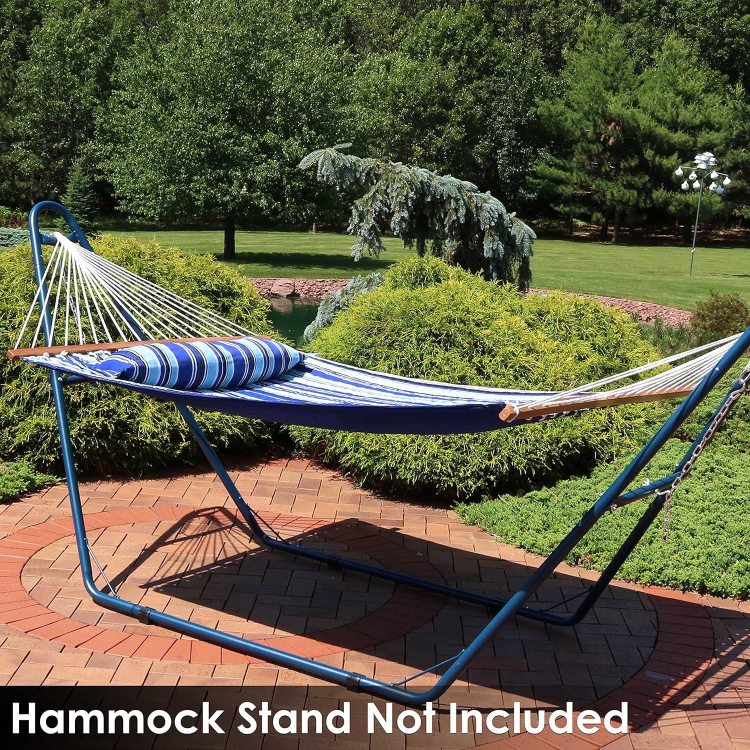 Outdoor Quilted Fabric Hammock - Two-Person with Spreader Bars - Heavy-Duty 450-Pound Capacity-Toppalletfly