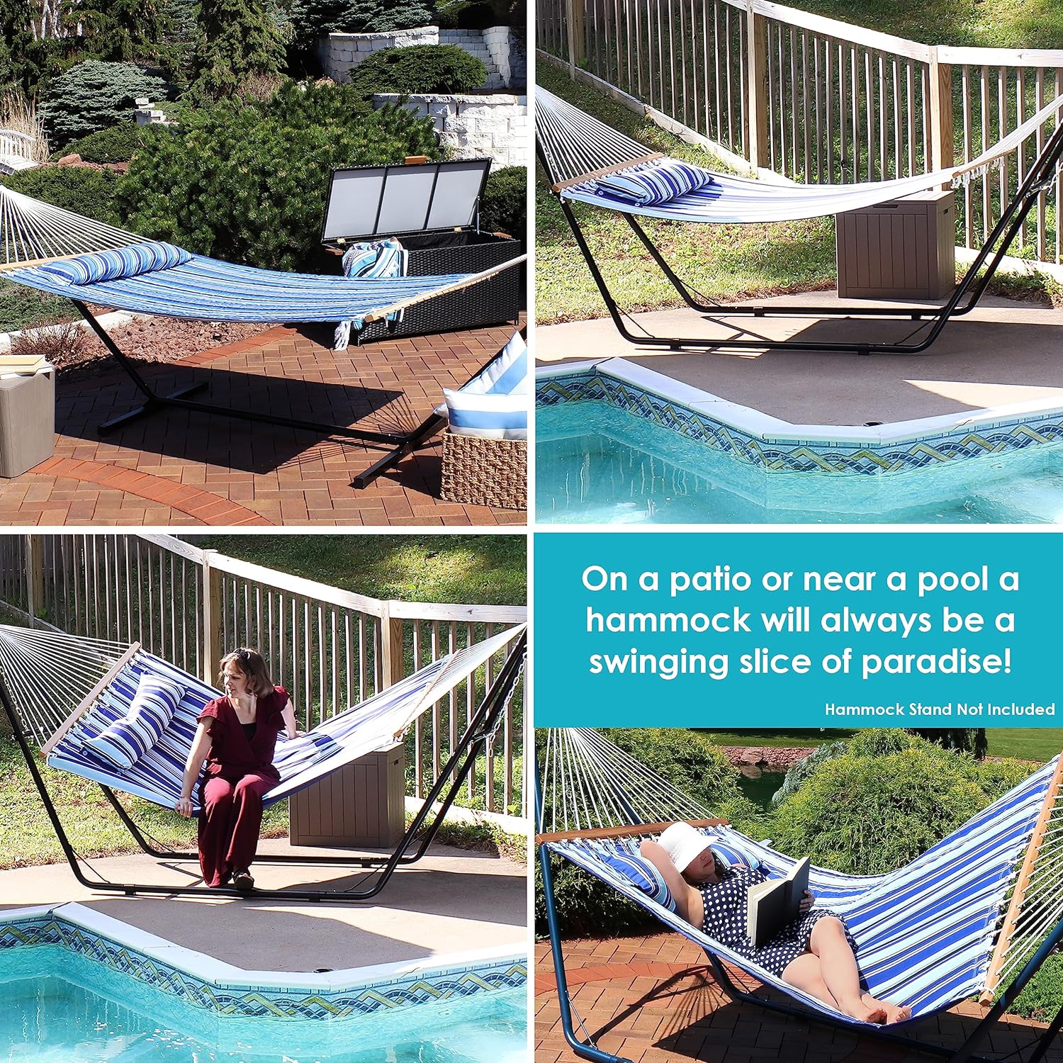 Outdoor Quilted Fabric Hammock - Two-Person with Spreader Bars - Heavy-Duty 450-Pound Capacity-Toppalletfly