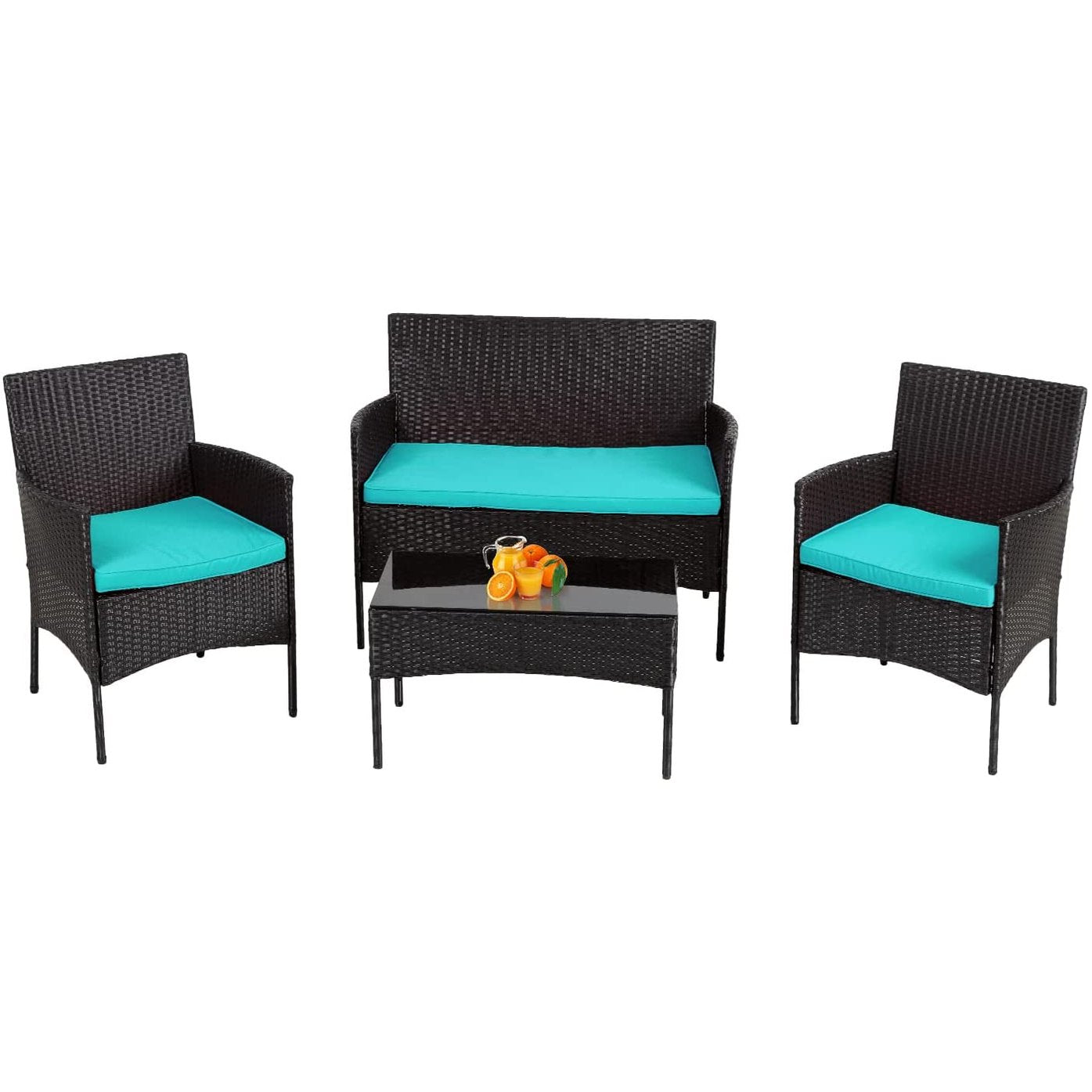 4-Piece Outdoor Patio Furniture Set with PE Rattan Chairs and Tempered Glass Table-Toppalletfly