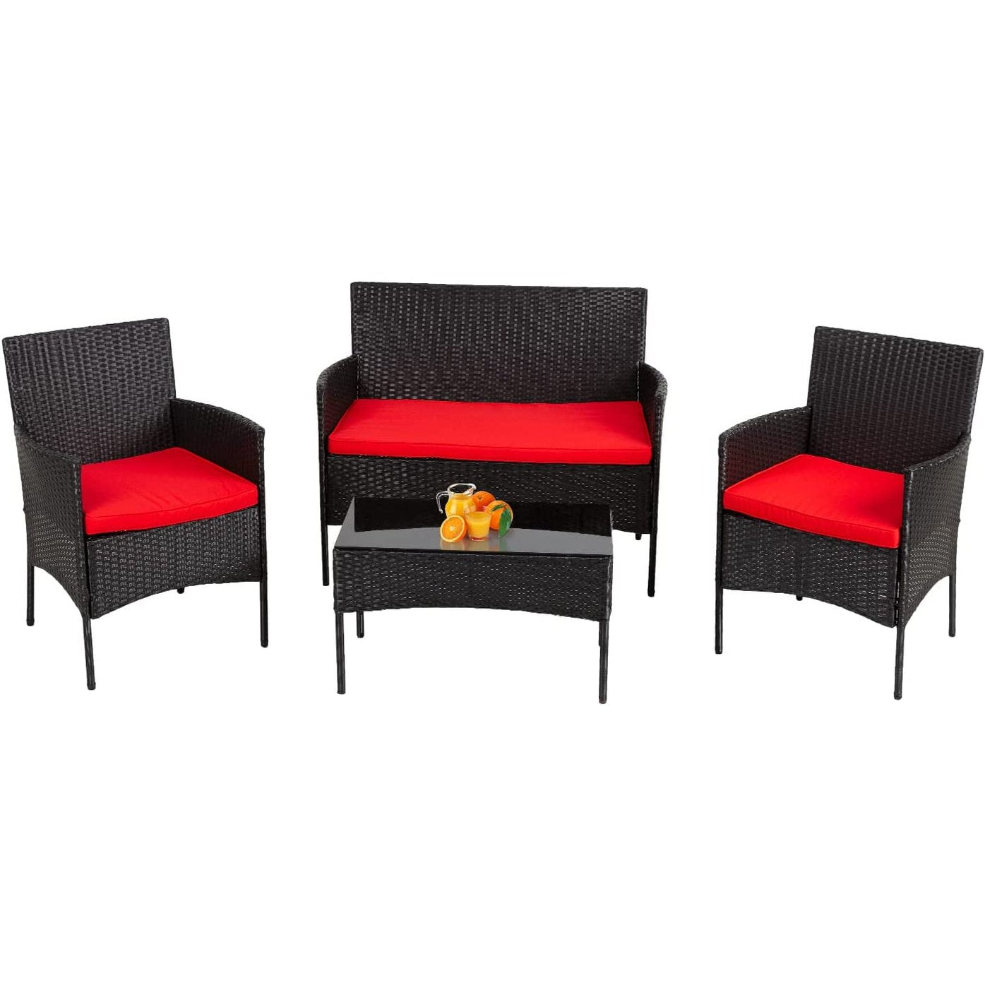 4-Piece Outdoor Patio Furniture Set with PE Rattan Chairs and Tempered Glass Table-Toppalletfly