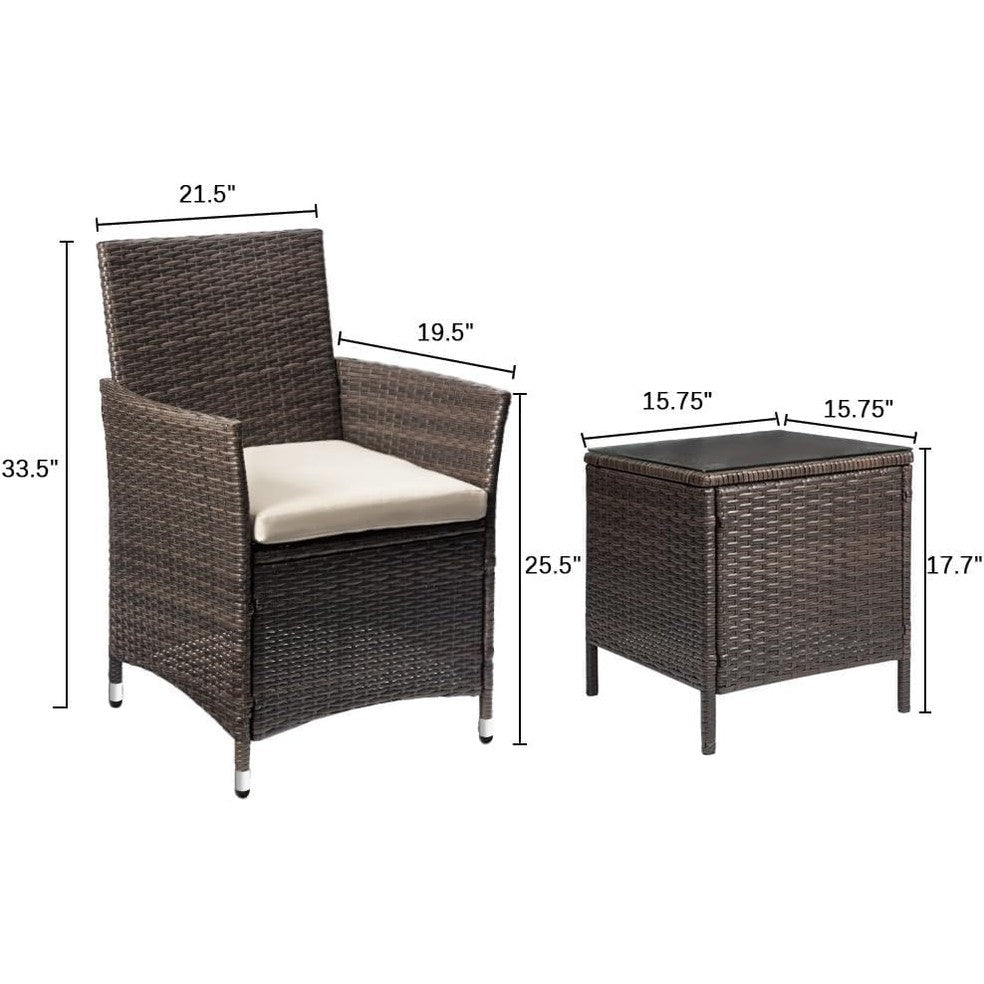 3-Piece Patio Porch Furniture Set with PE Rattan Wicker Chairs and Glass Table-Toppalletfly