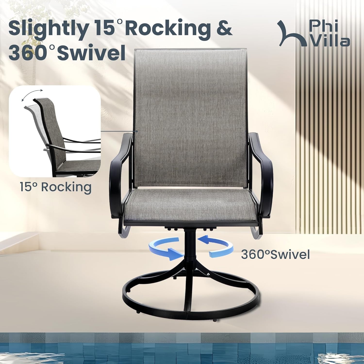 Patio Sling Dining Swivel Chairs with Steel Metal Frame-Toppalletfly