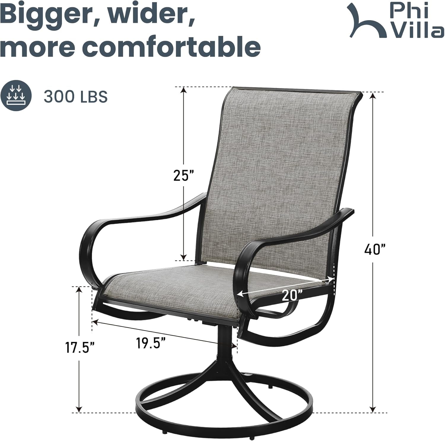 Patio Sling Dining Swivel Chairs with Steel Metal Frame-Toppalletfly