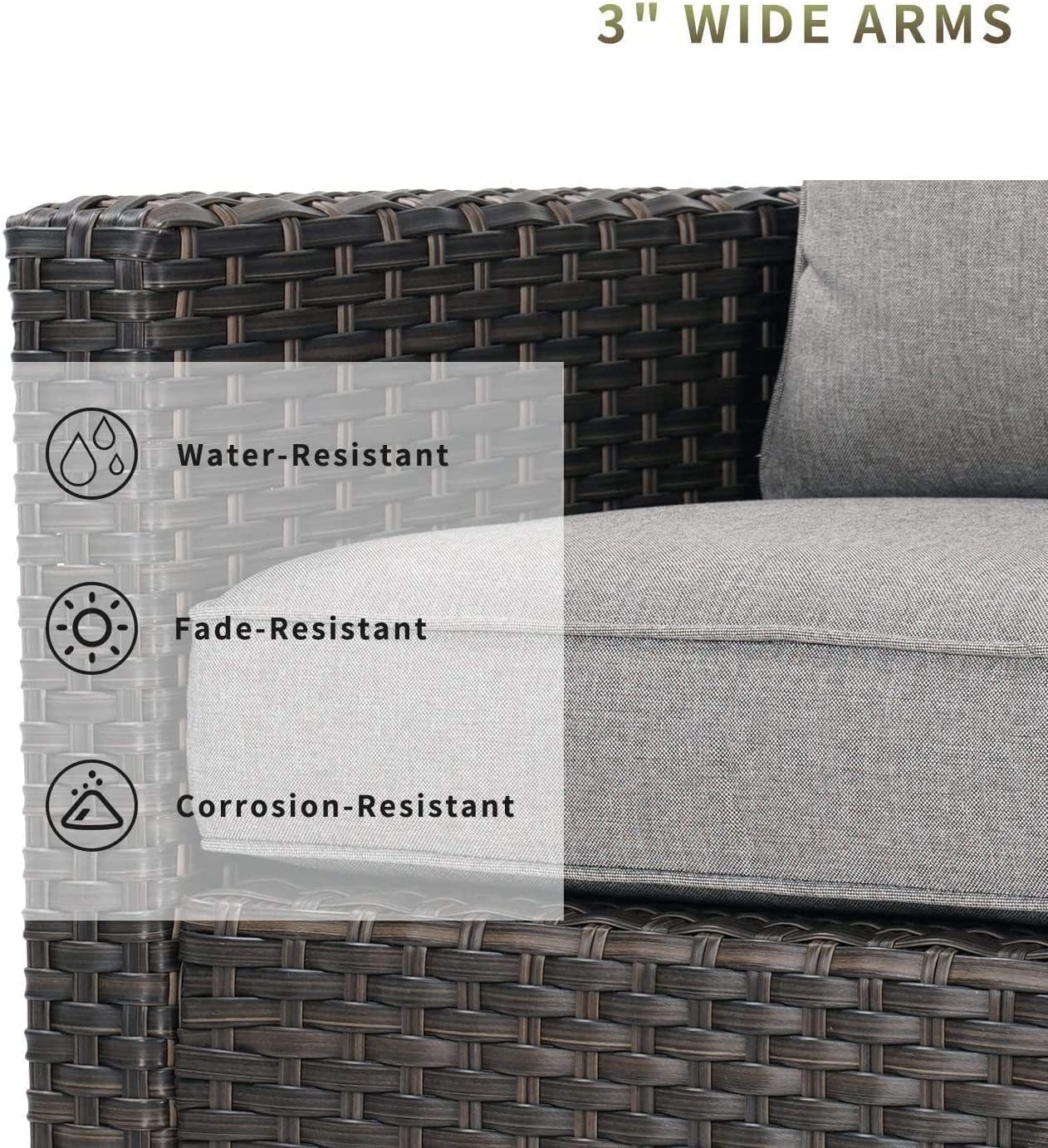 Patio Sofa Sets 5 Pcs with Fire Pit Table, PE Rattan Wicker Patio Furniture Sectional Sofa with Thick Cushions for Yard Garden Porch-Toppalletfly