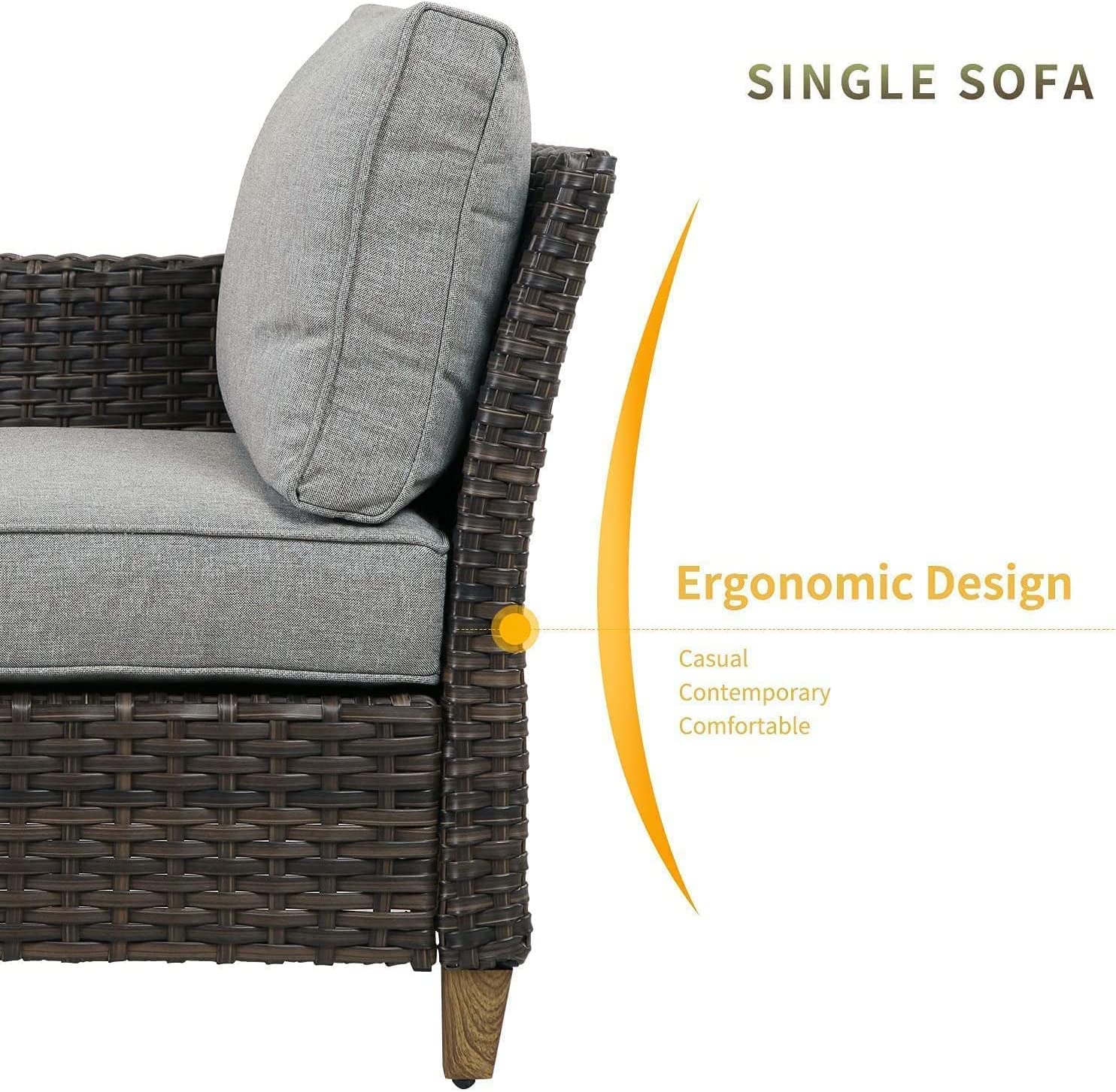 Patio Sofa Sets 5 Pcs with Fire Pit Table, PE Rattan Wicker Patio Furniture Sectional Sofa with Thick Cushions for Yard Garden Porch-Toppalletfly