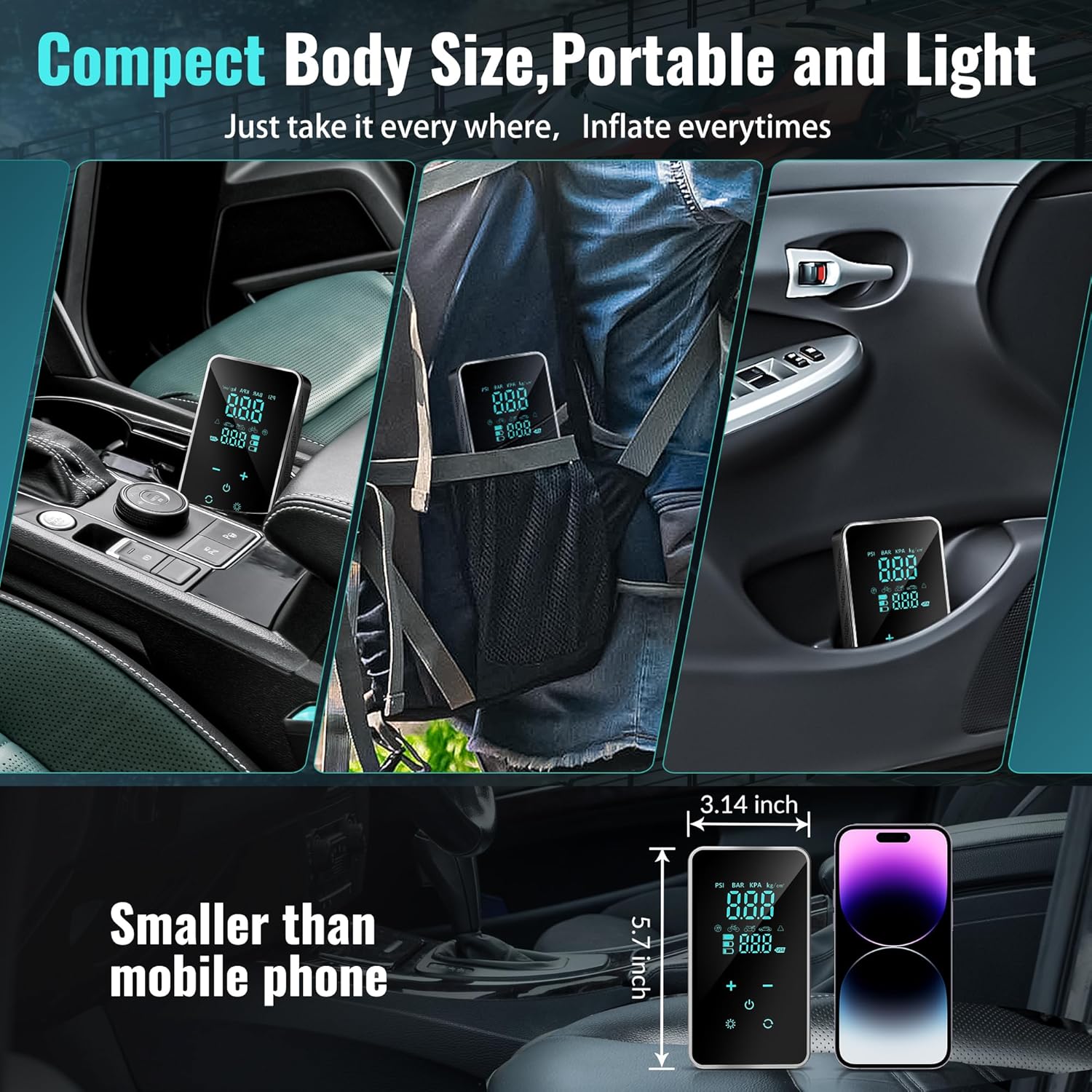 Portable 18000mAh Air Compressor – 150 PSI Tire Pump with Touch Screen for Car, Bike, and More-Toppalletfly