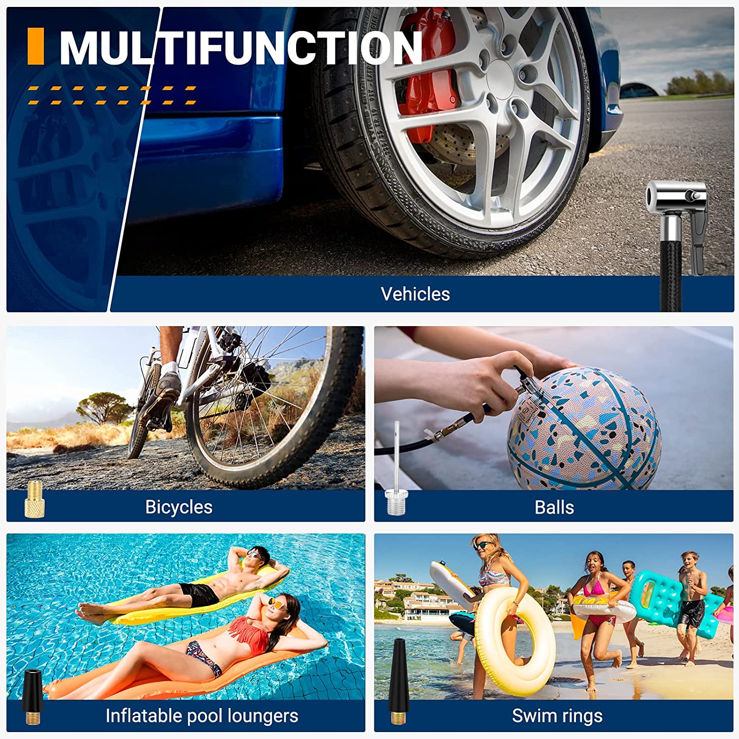 Portable Air Pump for Car Tires 12V DC Auto Tire Pump with Digital Pressure Gauge, 100PSI with Emergency LED Light-Toppalletfly