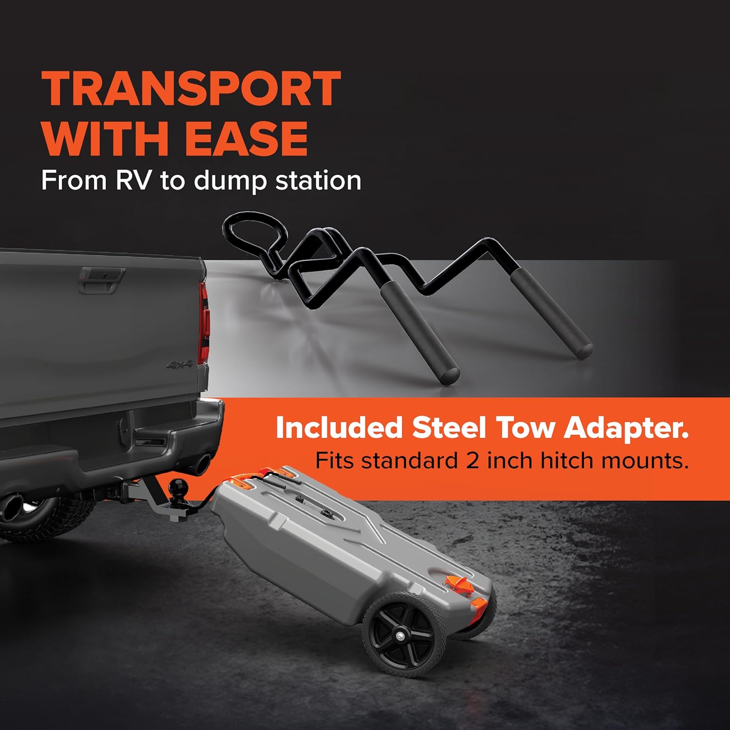 Portable Gallon RV Tote Tank with No-Flat Wheels, Gate Valve, and Accessories-Toppalletfly