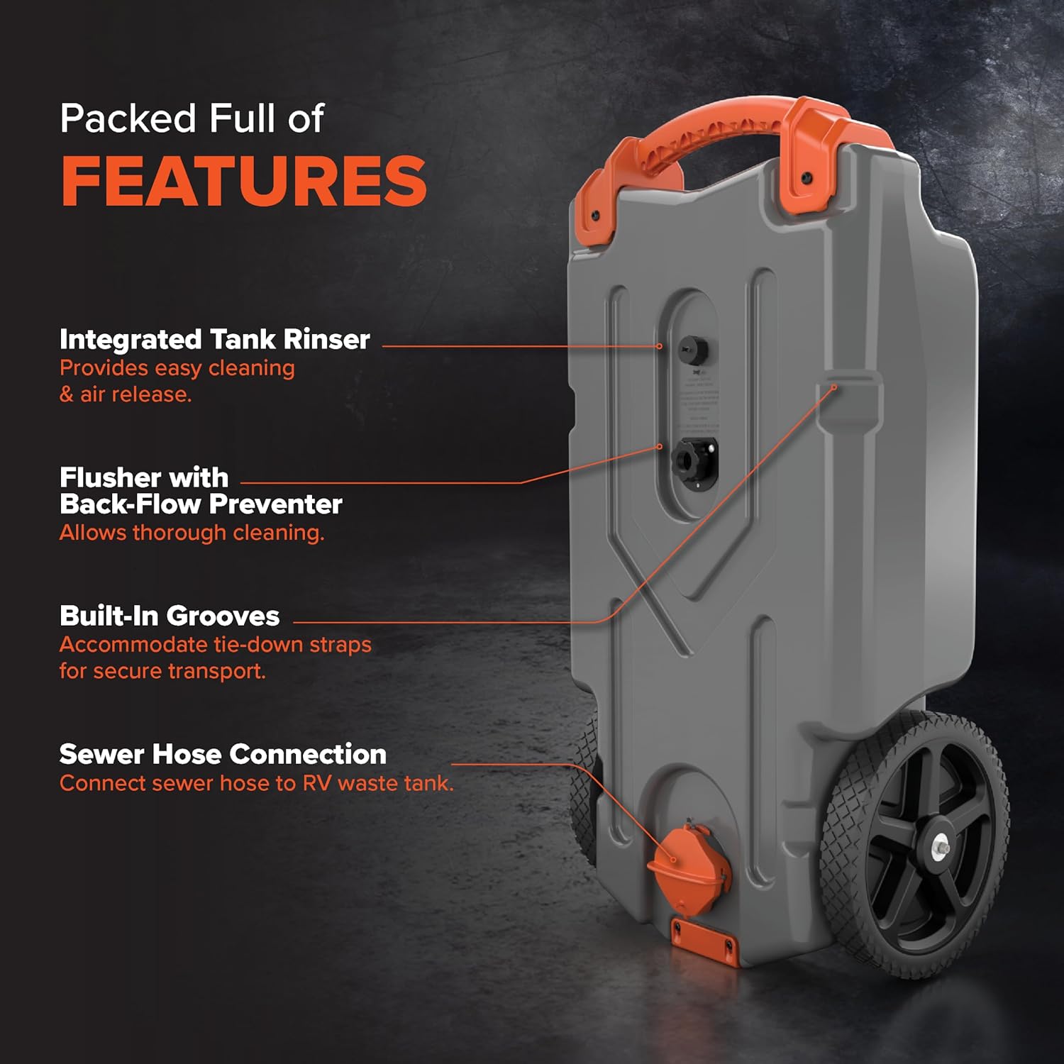 Portable Gallon RV Tote Tank with No-Flat Wheels, Gate Valve, and Accessories-Toppalletfly