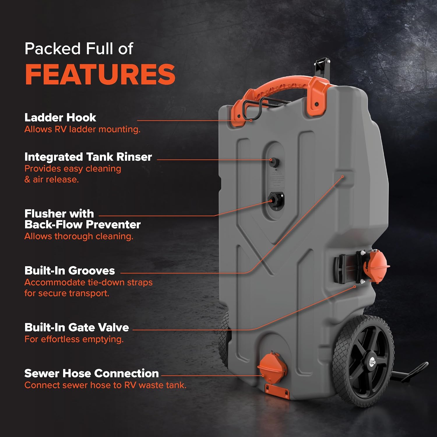 Portable Gallon RV Tote Tank with No-Flat Wheels, Gate Valve, and Accessories-Toppalletfly