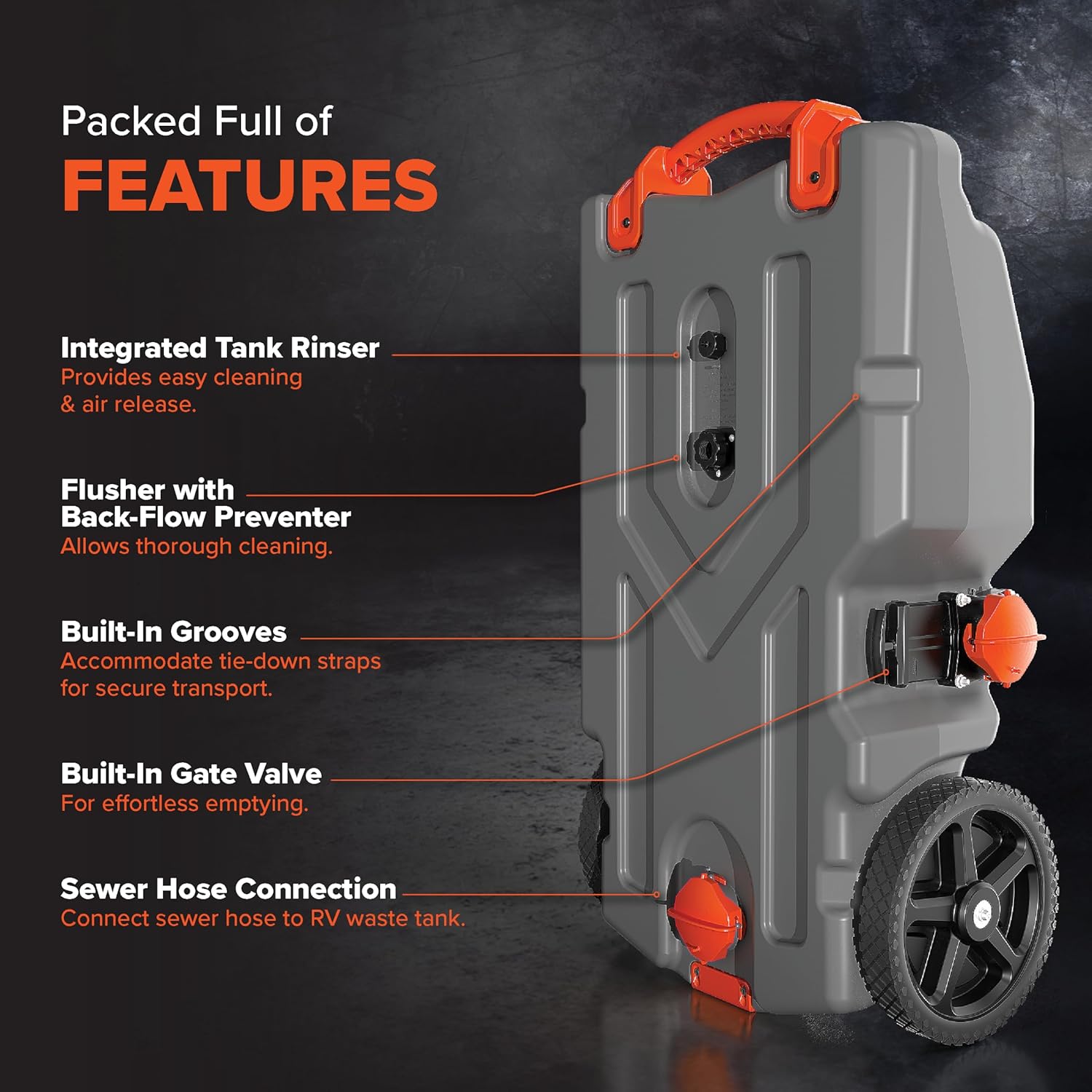 Portable Gallon RV Tote Tank with No-Flat Wheels, Gate Valve, and Accessories-Toppalletfly