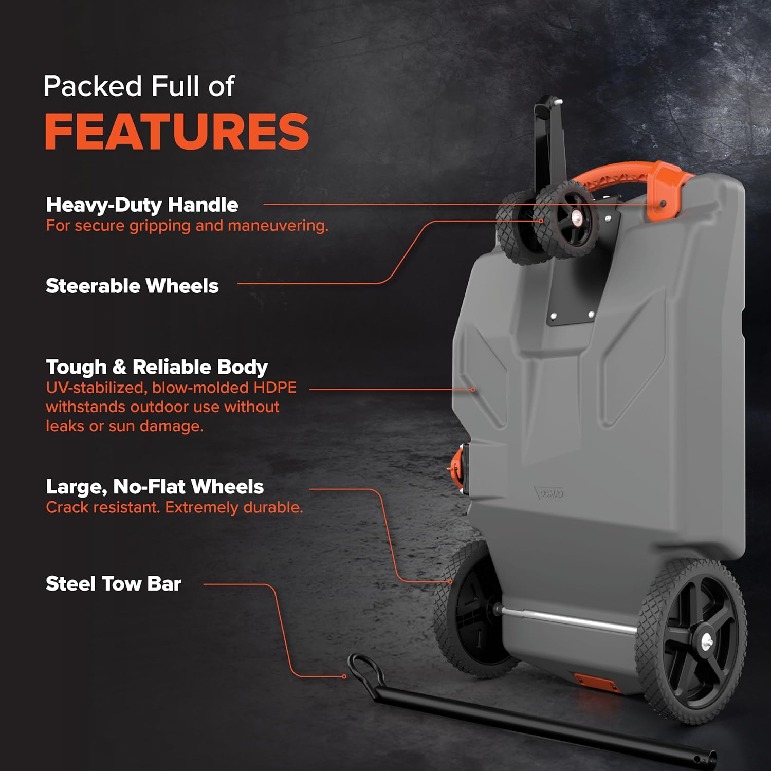 Portable Gallon RV Tote Tank with No-Flat Wheels, Gate Valve, and Accessories-Toppalletfly