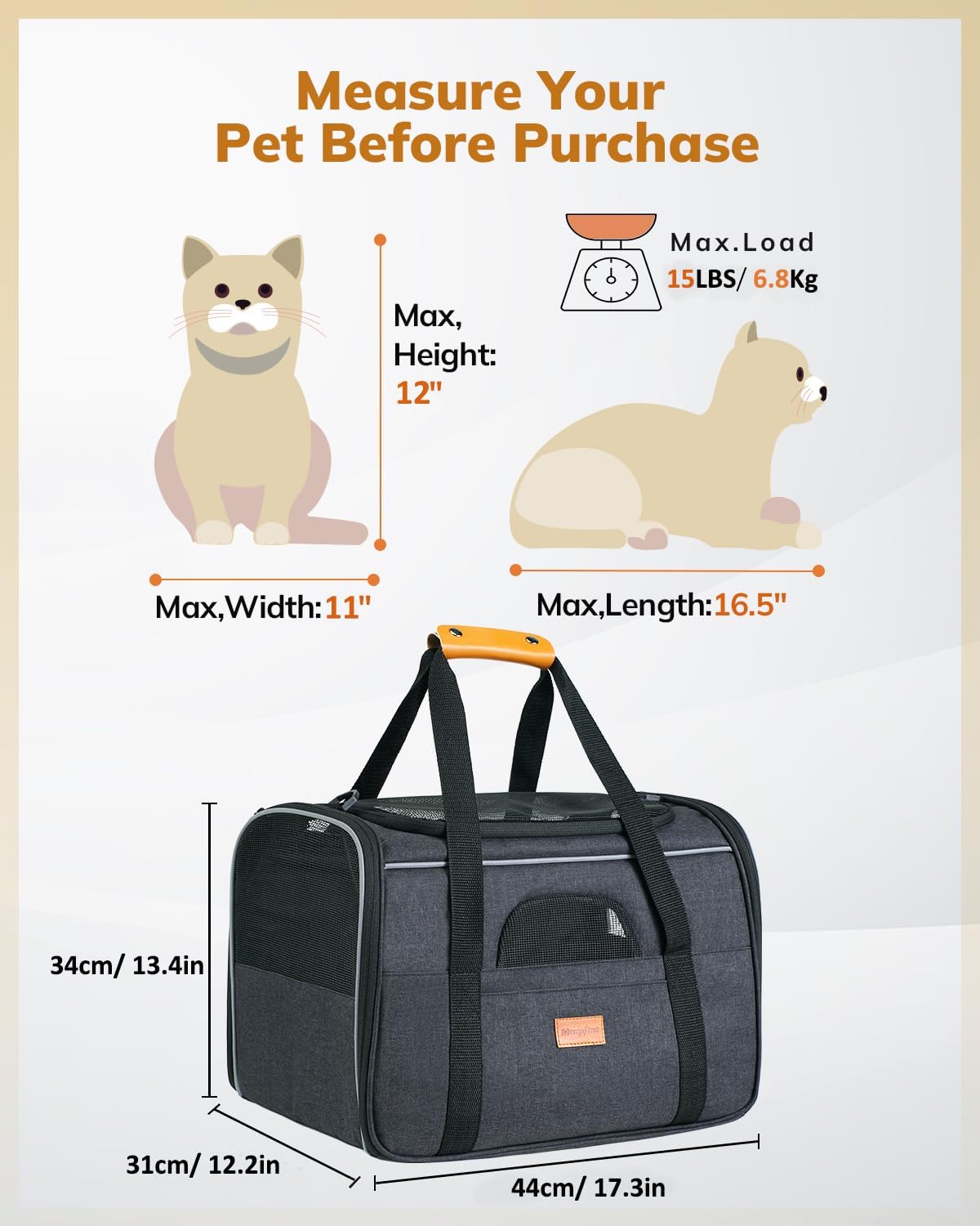 Portable Pet Bag - Folding Fabric Pet Carrier with Locking Safety Zippers, Airline Approved-Toppalletfly