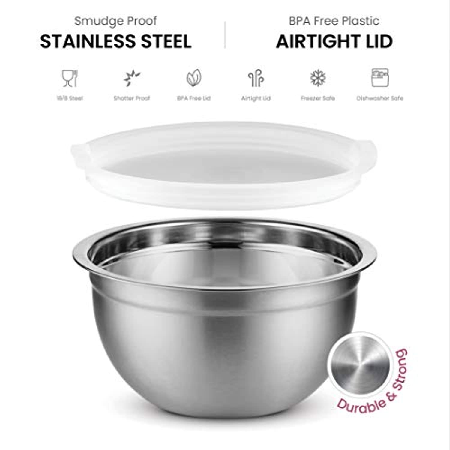 Premium Stainless Steel Mixing Bowls with Airtight Lids Set of 5-Toppalletfly