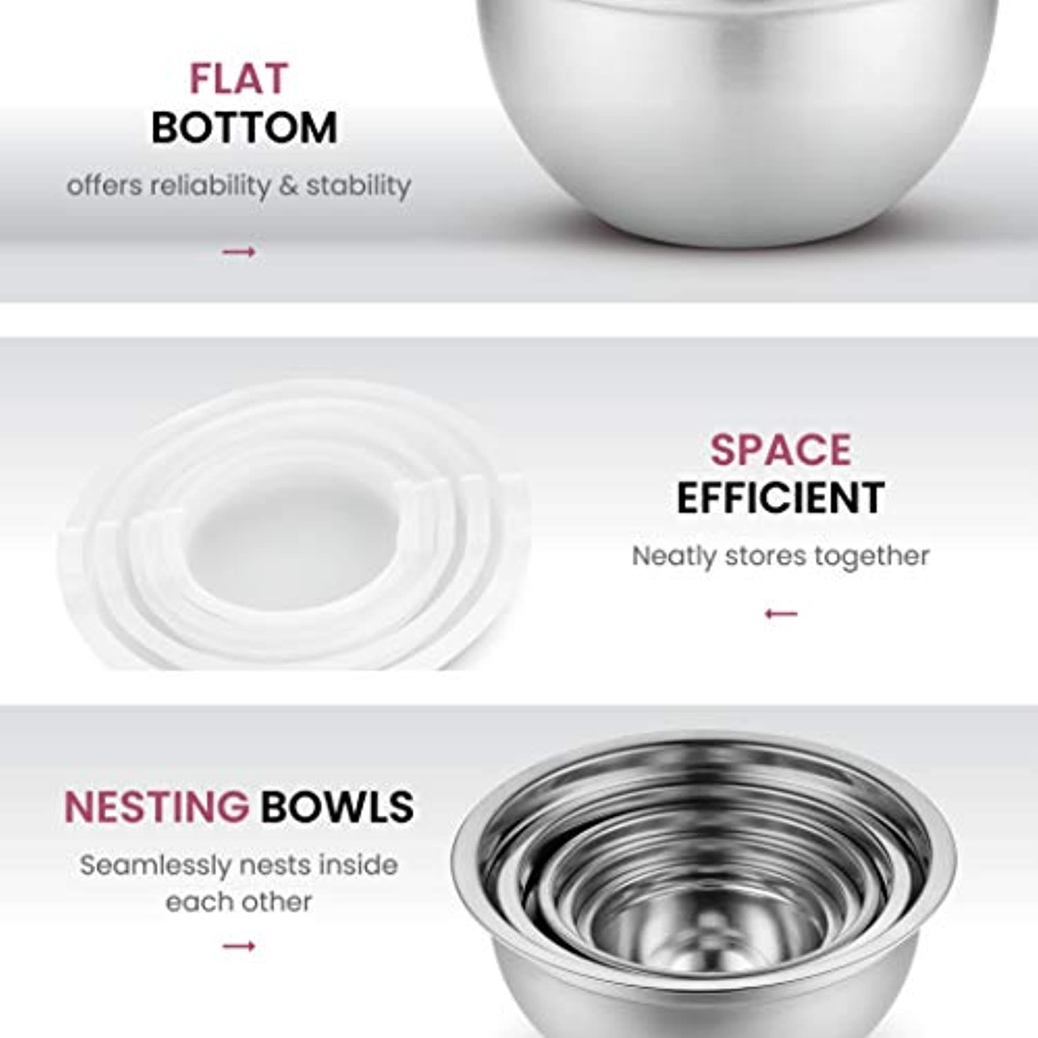 Premium Stainless Steel Mixing Bowls with Airtight Lids Set of 5-Toppalletfly