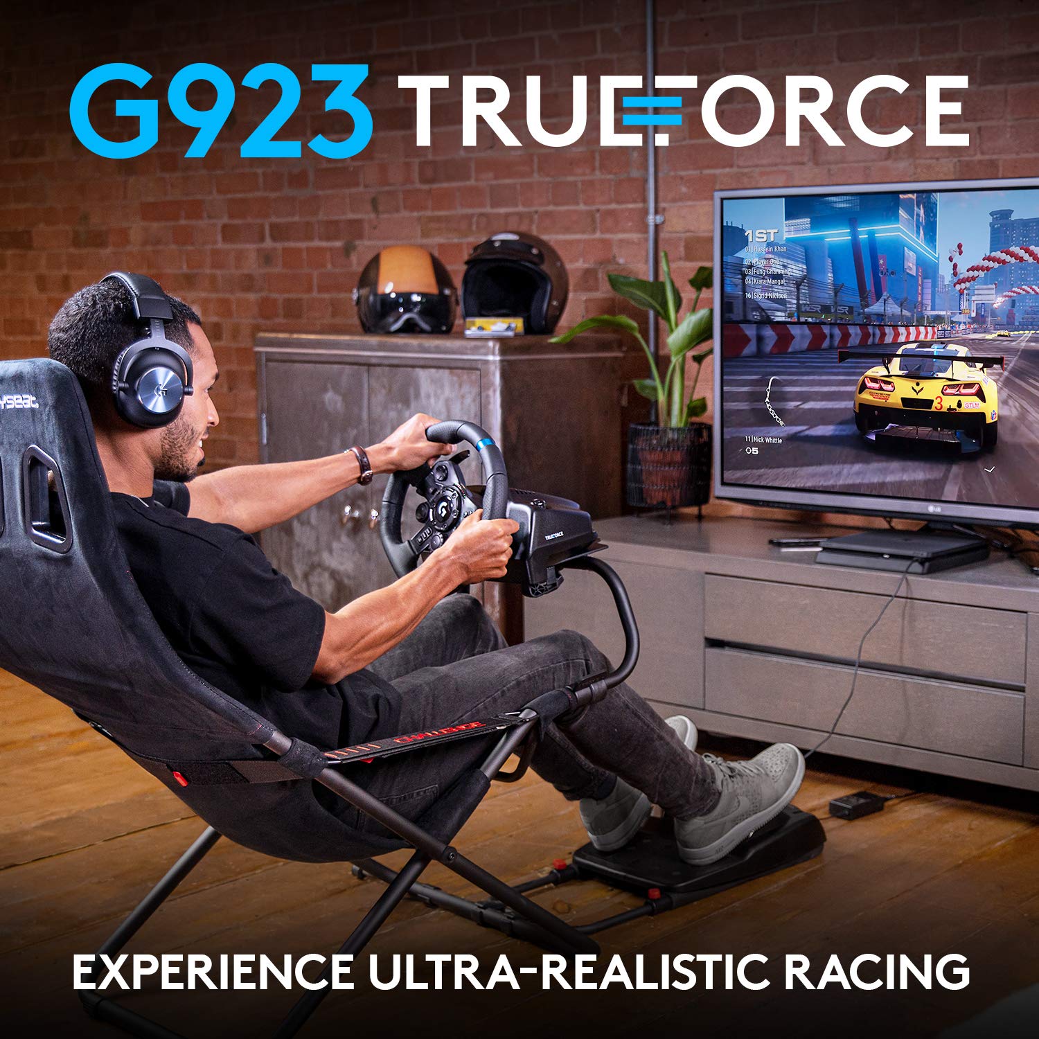 Racing Wheel and Pedals for PS 5, PS4 and PC featuring TRUEFORCE up to 1000 Hz Force Feedback, Responsive Pedal, Dual Clutch Launch Control, and Genuine Leather Wheel Cover-Toppalletfly