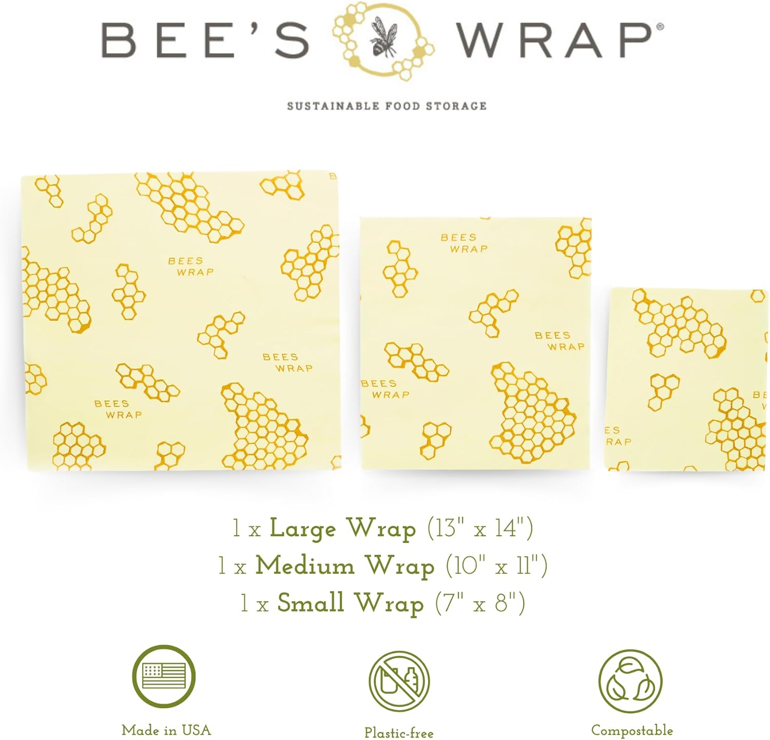 Reusable Beeswax Food Wraps Made in the USA, Eco Friendly Sustainable Organic, Assorted 3 Pack (S, M, L)-Toppalletfly