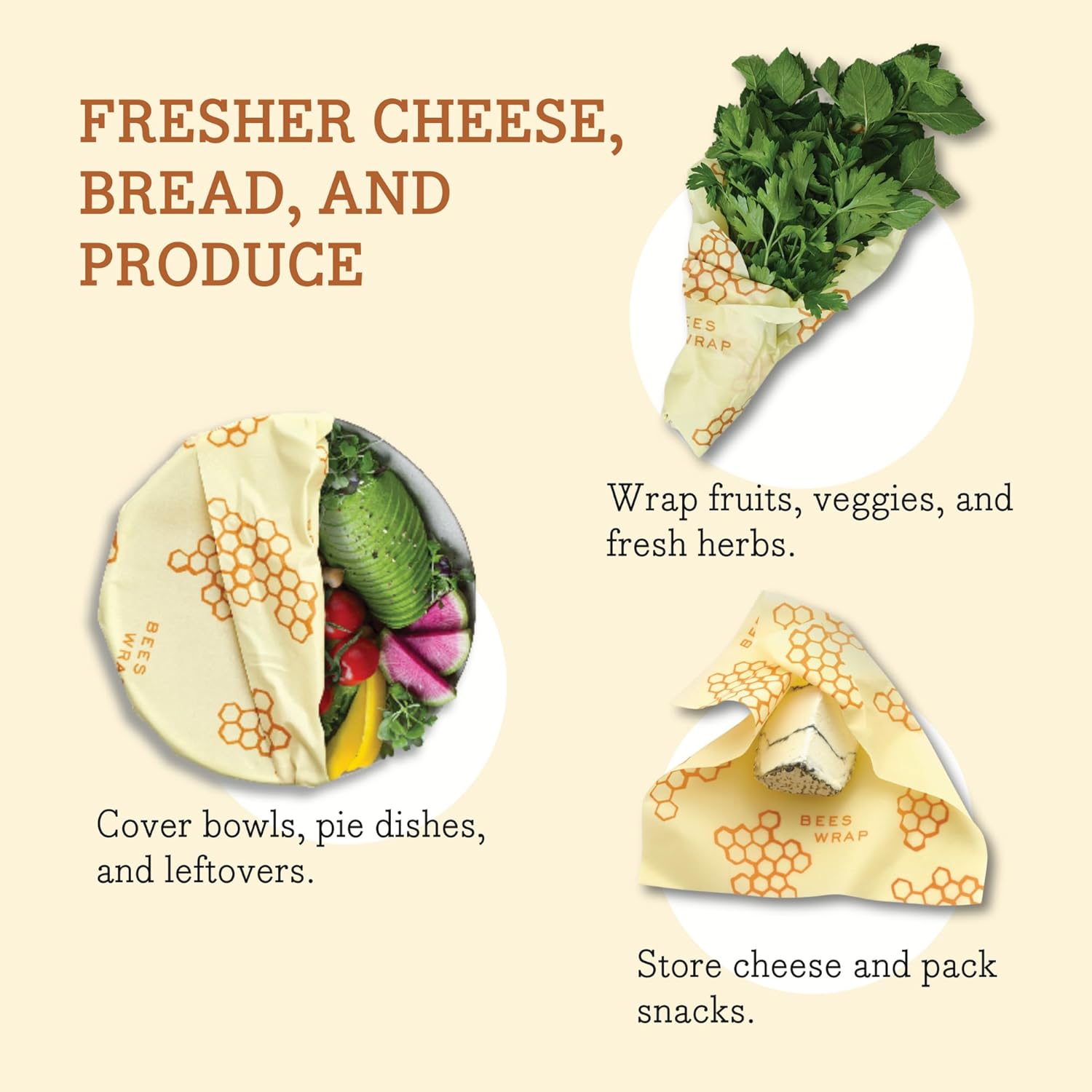 Reusable Beeswax Food Wraps Made in the USA, Eco Friendly Sustainable Organic, Assorted 3 Pack (S, M, L)-Toppalletfly
