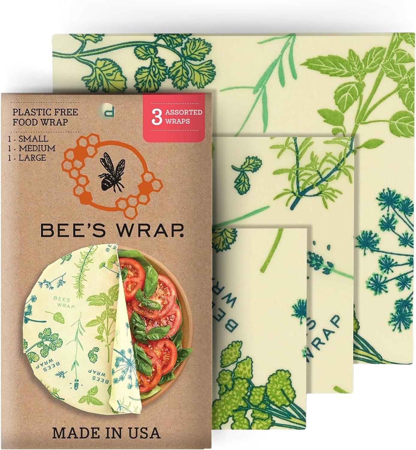 Reusable Beeswax Food Wraps Made in the USA, Eco Friendly Sustainable Organic, Assorted 3 Pack (S, M, L)-Toppalletfly