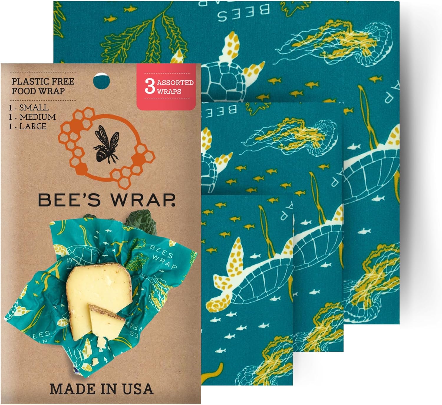 Reusable Beeswax Food Wraps Made in the USA, Eco Friendly Sustainable Organic, Assorted 3 Pack (S, M, L)-Toppalletfly