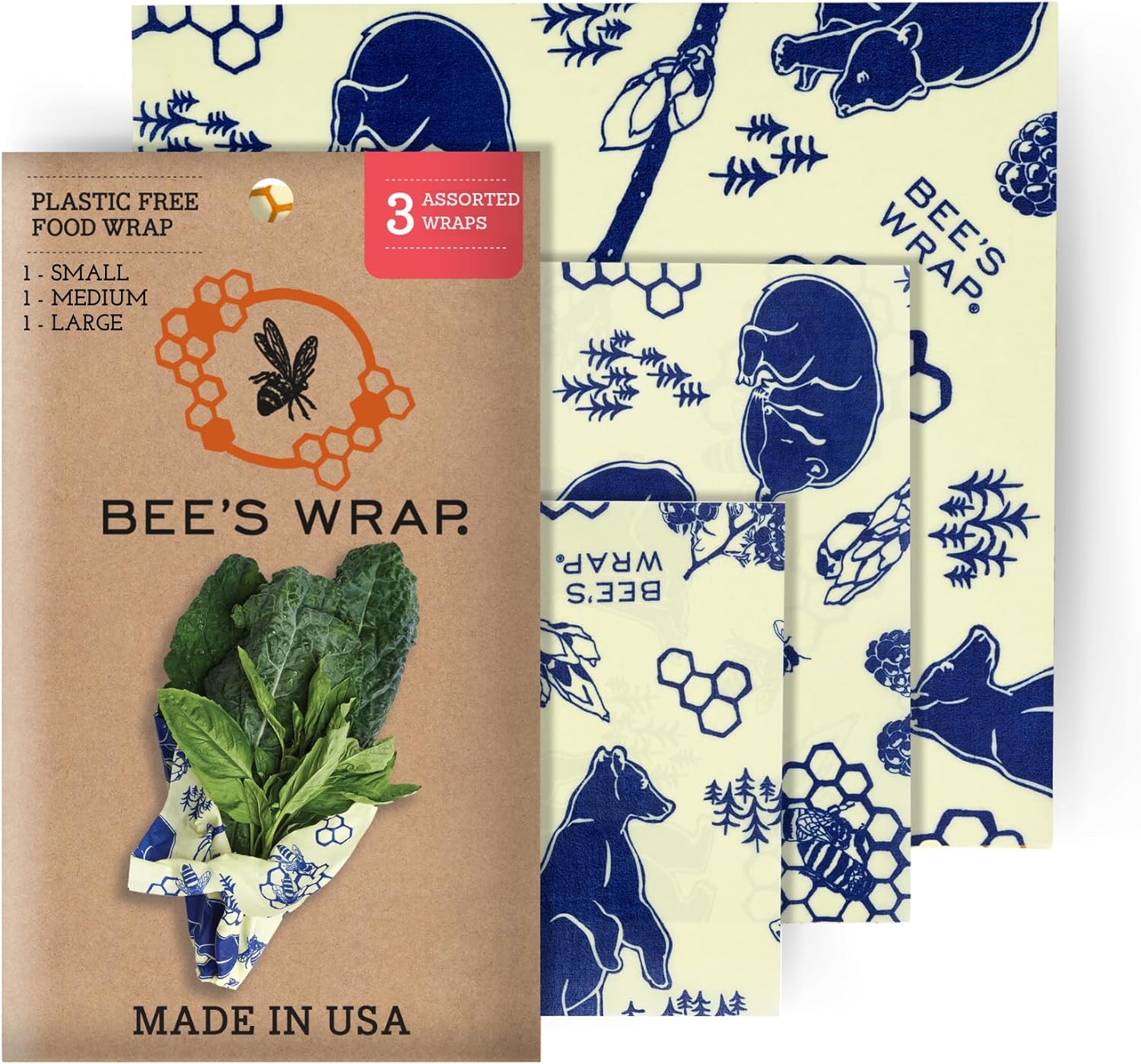 Reusable Beeswax Food Wraps Made in the USA, Eco Friendly Sustainable Organic, Assorted 3 Pack (S, M, L)-Toppalletfly