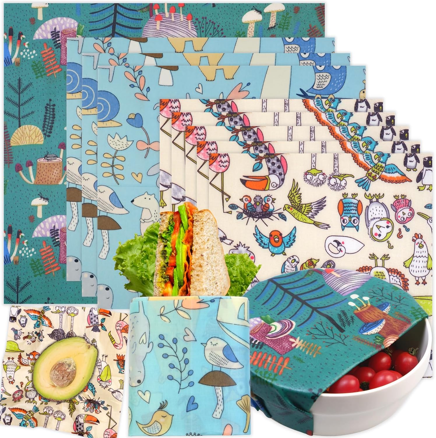 Reusable Beeswax Wrap - 9 Pack Eco-Friendly Food Wraps, Bread Sandwich Wrapper - Organic, Sustainable, Zero Waste, Reusable Plastic-Free-Toppalletfly