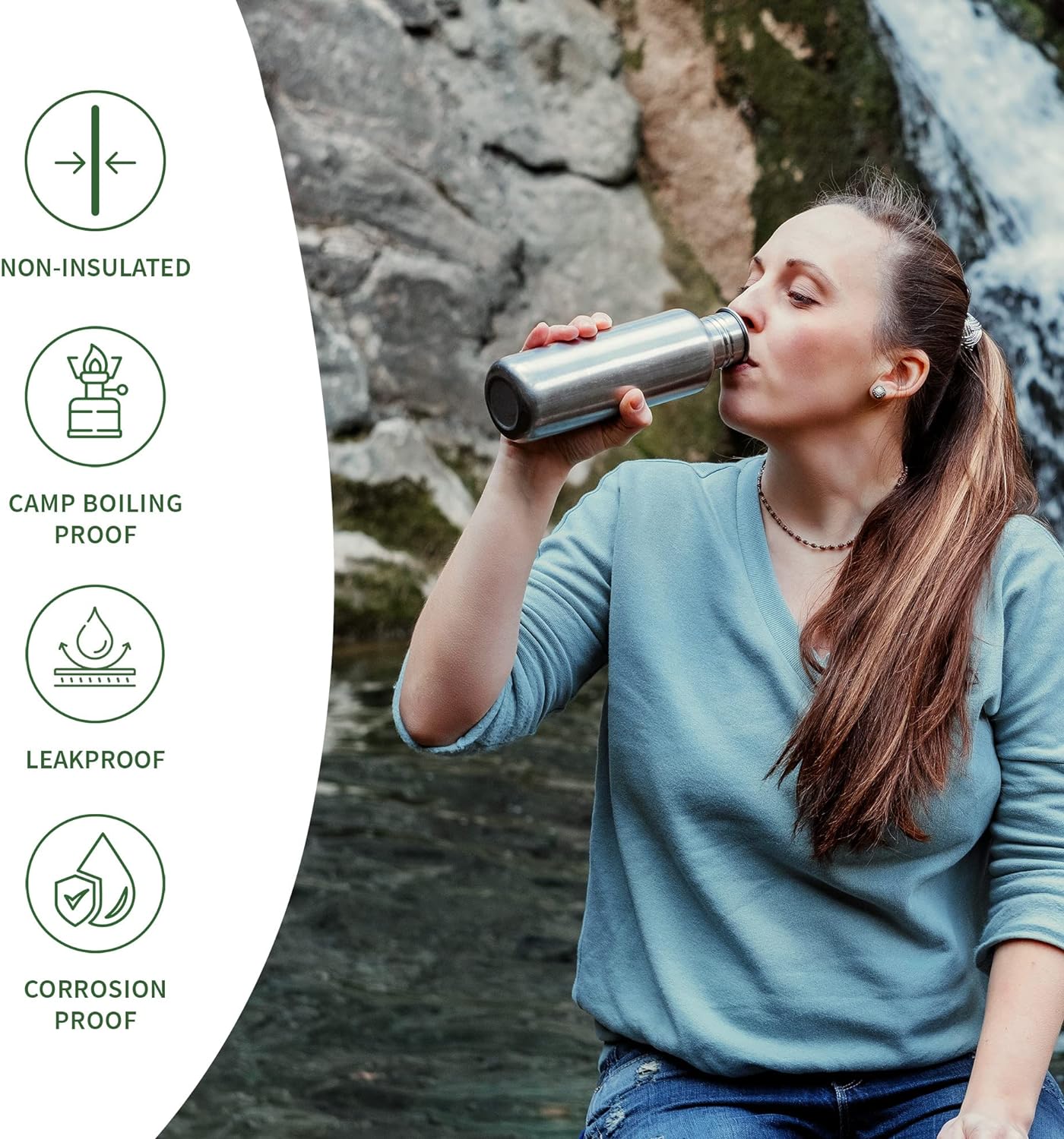 Reusable Water Bottle, Stainless Steel Non-insulated Single Wall Drinking Bottles-Toppalletfly