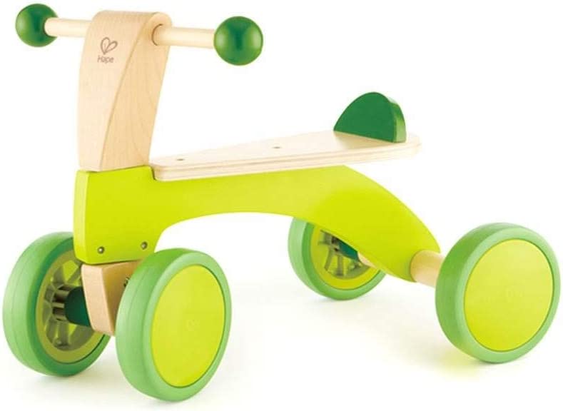 Ride On Wood Bike, Four Wheeled Wooden Push Balance Bike Toy for Toddlers-Toppalletfly