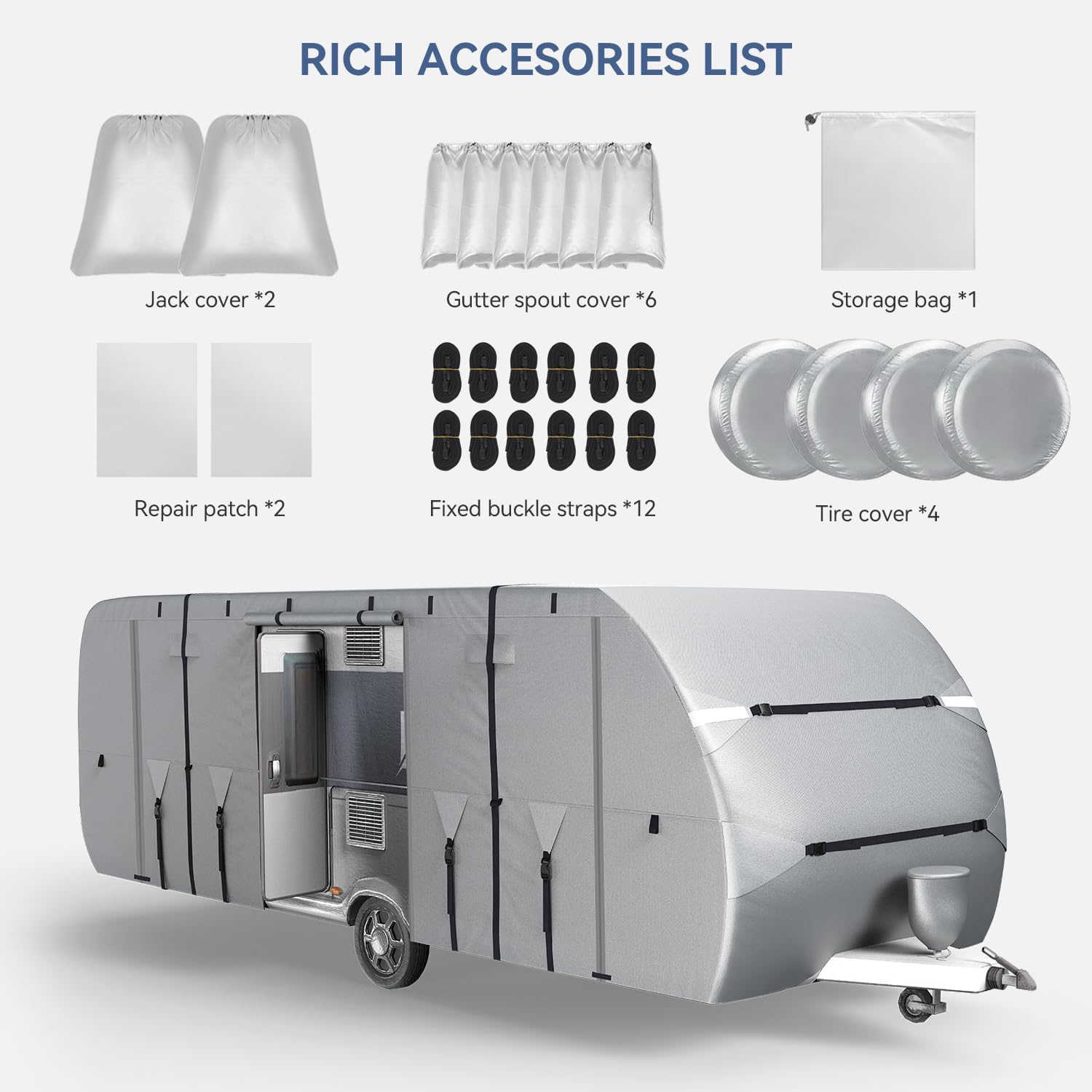 RV Cover - 300D Oxford Travel Trailer Cover, Waterproof, Tear-Resistant, UV & Windproof, Includes Jack and Tire Covers-Toppalletfly