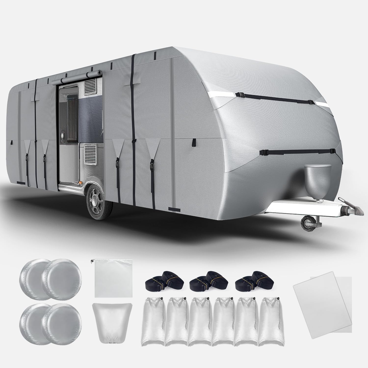 RV Cover - 300D Oxford Travel Trailer Cover, Waterproof, Tear-Resistant, UV & Windproof, Includes Jack and Tire Covers-Toppalletfly