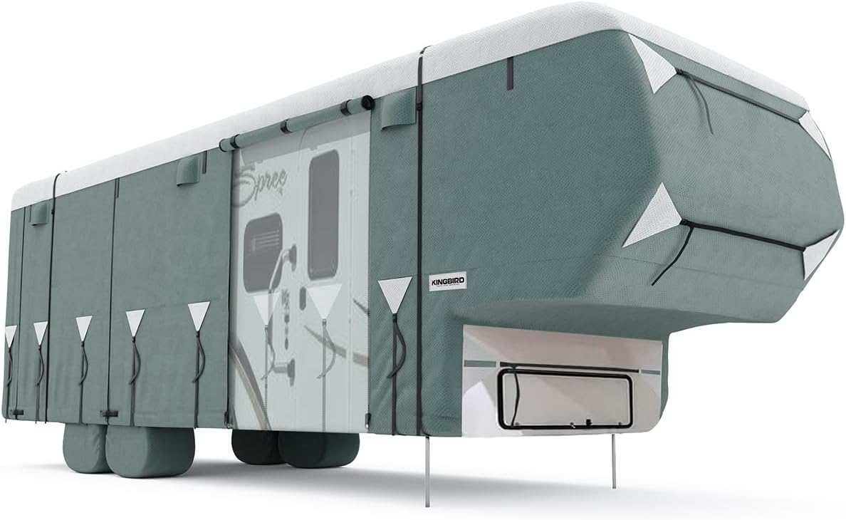RV Cover - Heavy-Duty 5-Layer Anti-UV, Durable Camper Protection, Waterproof & Rip-Stop with Extra Straps & Tire Covers-Toppalletfly