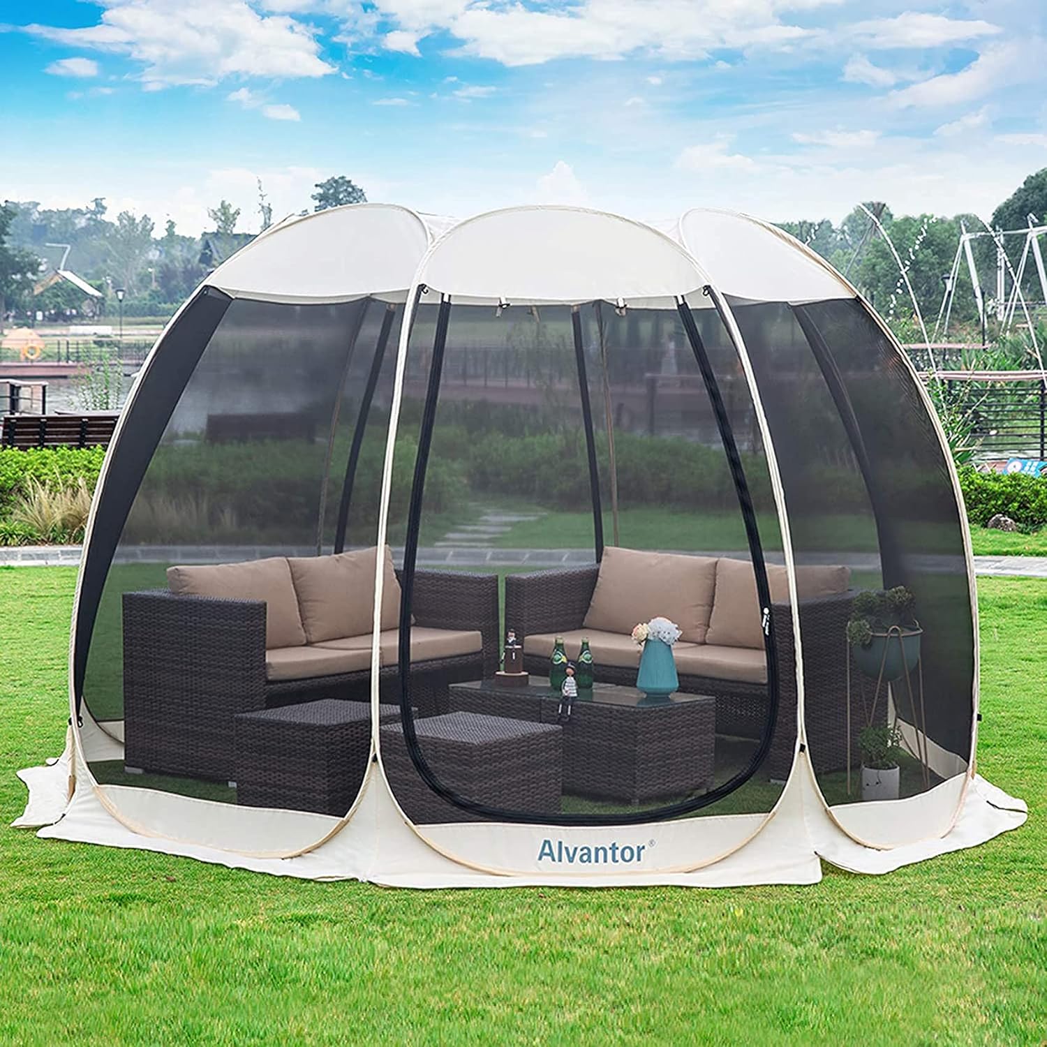 Screen House Room Camping Tent Outdoor Canopy Pop Up Sun Shade Shelter 10 Mesh Walls Not Waterproof-Toppalletfly