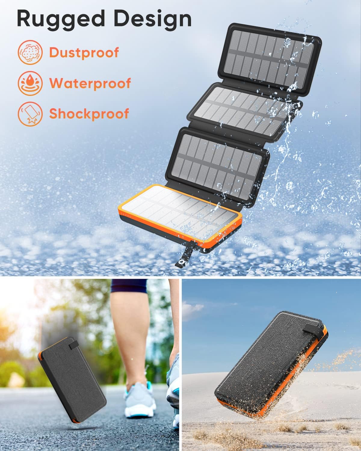Solar Charger 25000mAh, Power Bank with 4 Solar Panels, Fast Charge External Battery Pack with Dual 2.1A Output USB Compatible with Smartphones-Toppalletfly