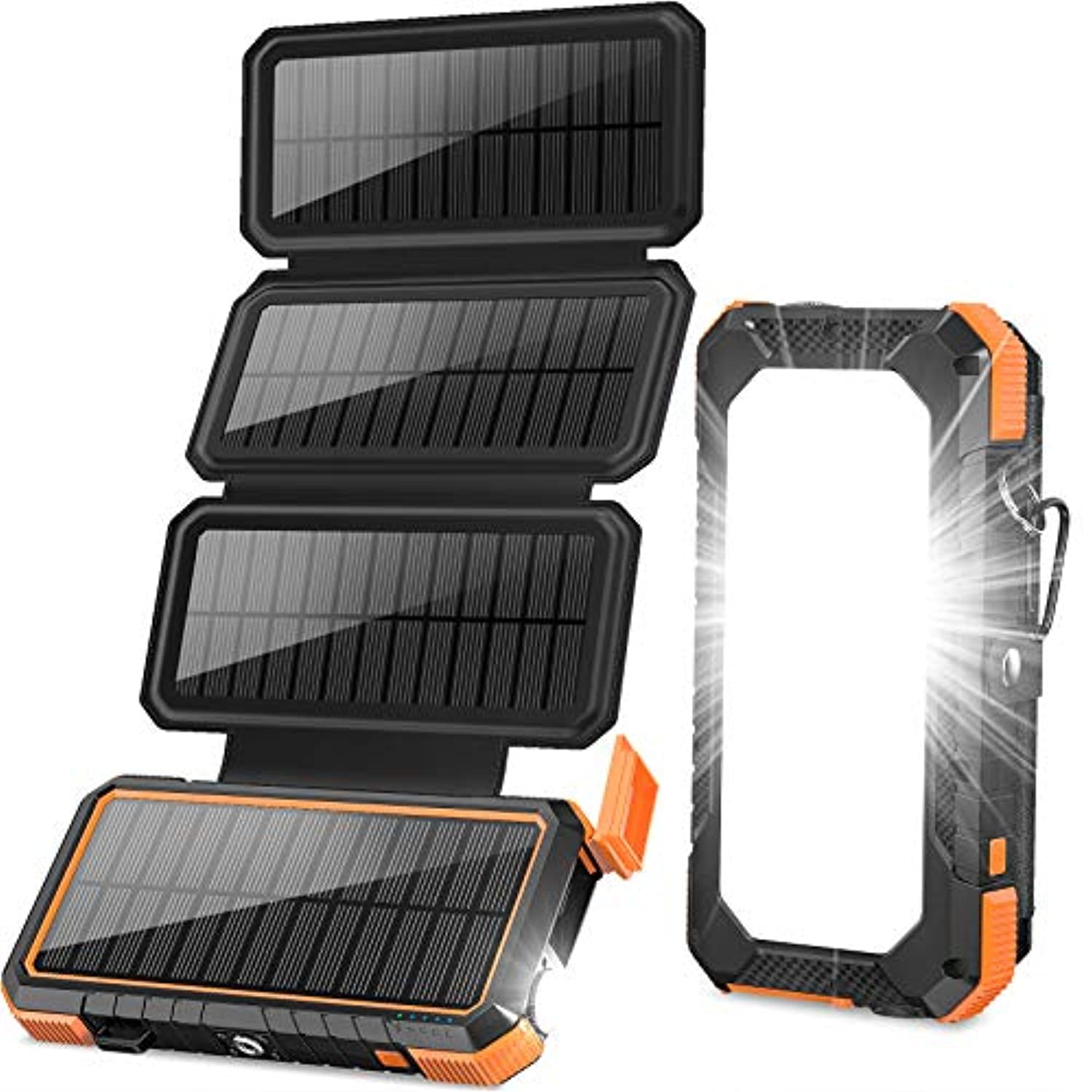 Solar Charger with Foldable Panels, 18W Fast Charging, 20,000mAh with Camping Light/Flashlight/Compass Type C USB Charger 3 Outputs-Toppalletfly