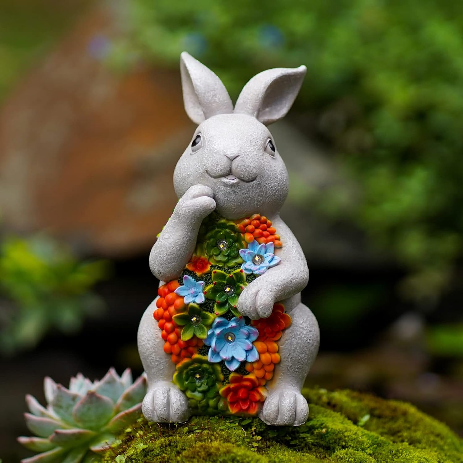 Solar Cute Animal Garden Statue with Succulents & LED Lights – Unique Lawn Decor & Housewarming Gift-Toppalletfly
