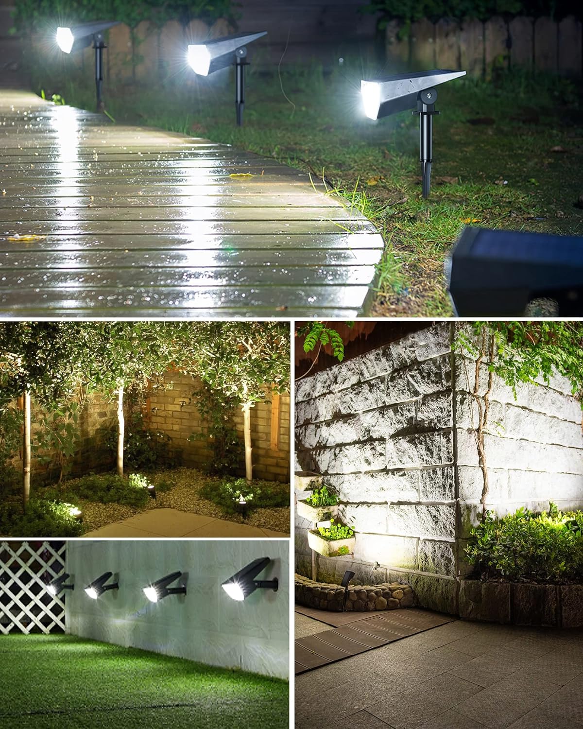 Solar Spot Lights Outdoor 2-in-1 Solar Landscape Lights 12 LED Bulbs Solar Powered Lights IP67 Waterproof Adjustable Wall Light-Toppalletfly