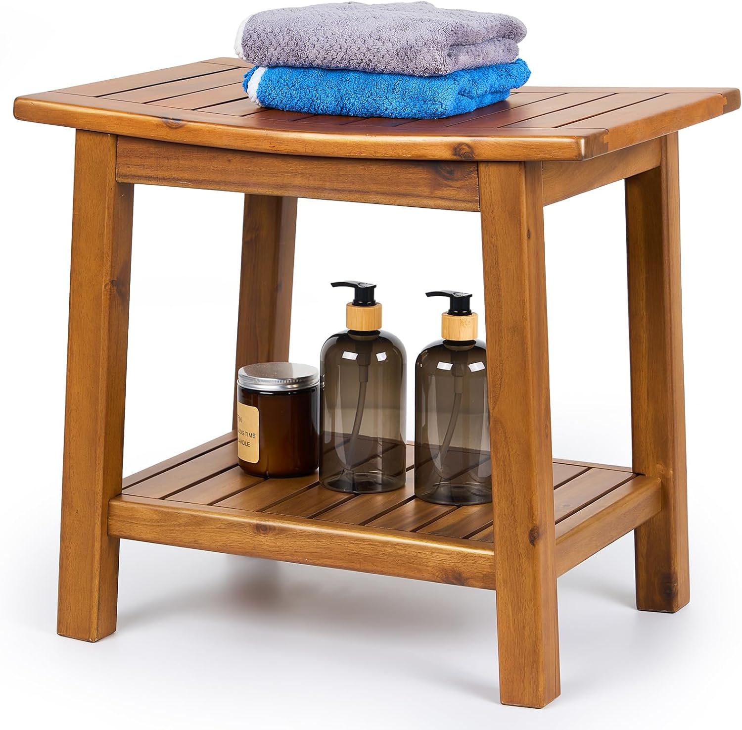 Solid Wood Shower Stool Waterproof Shower Seat with Storage Shelf, Shower Bench, 20"-Toppalletfly