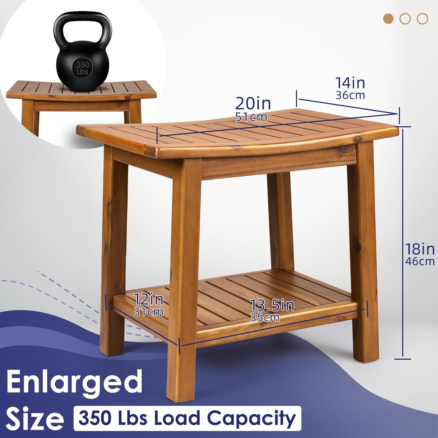 Solid Wood Shower Stool Waterproof Shower Seat with Storage Shelf, Shower Bench, 20"-Toppalletfly