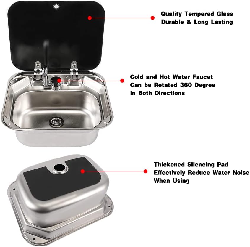 Stainless Steel Hand Wash Basin with Foldable Faucet for RVs Boats Van Camper Trailer Accessories-Toppalletfly