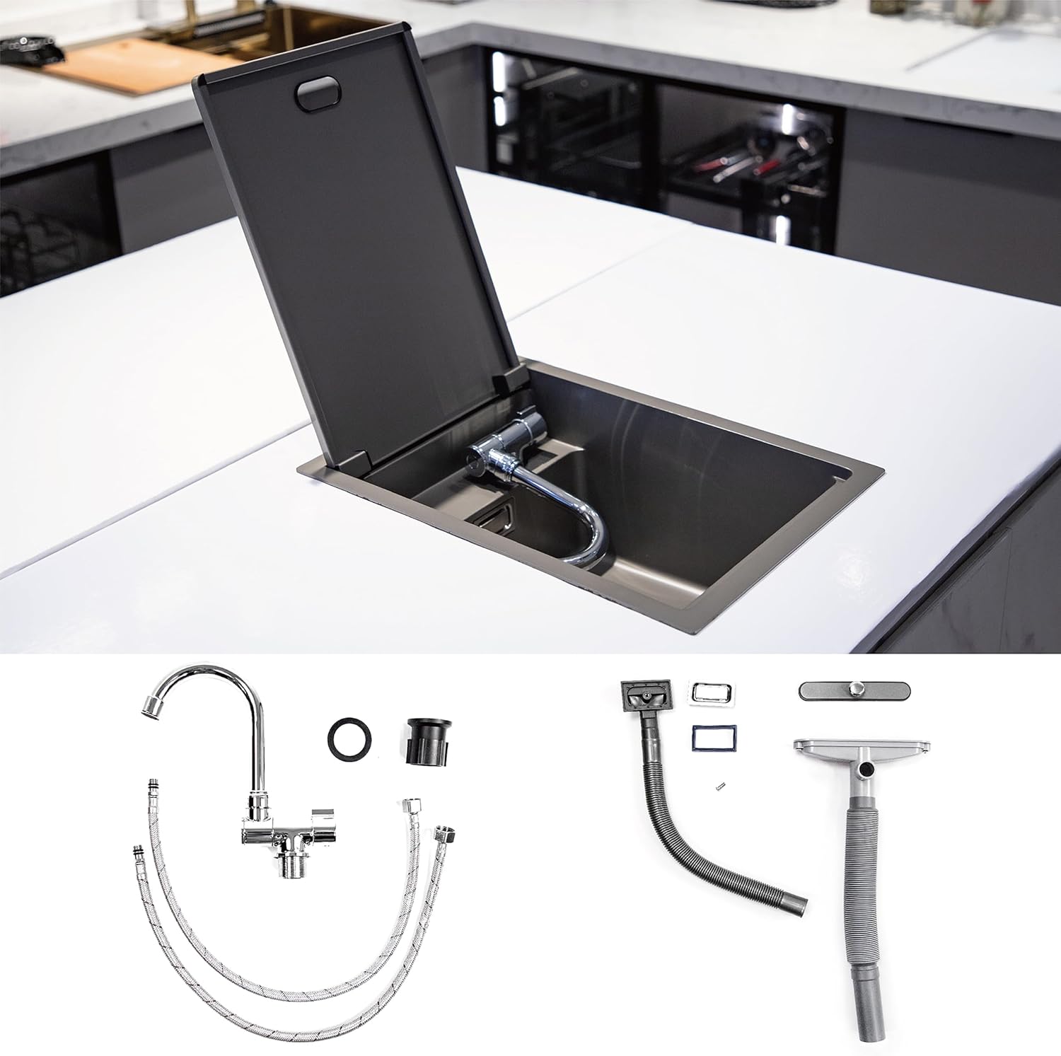 Stainless Steel Hand Wash Basin with Foldable Faucet for RVs Boats Van Camper Trailer Accessories-Toppalletfly