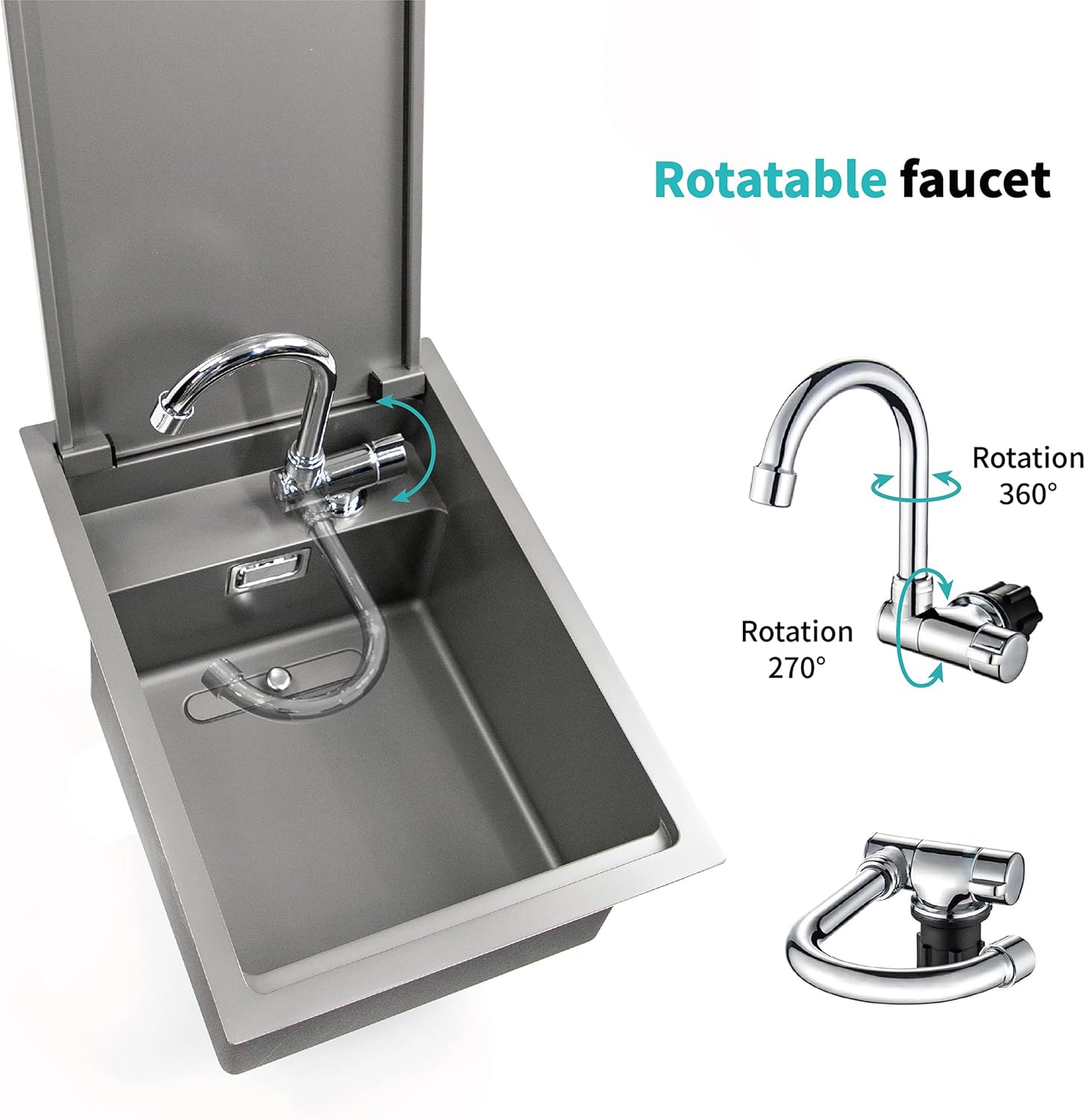 Stainless Steel Hand Wash Basin with Foldable Faucet for RVs Boats Van Camper Trailer Accessories-Toppalletfly