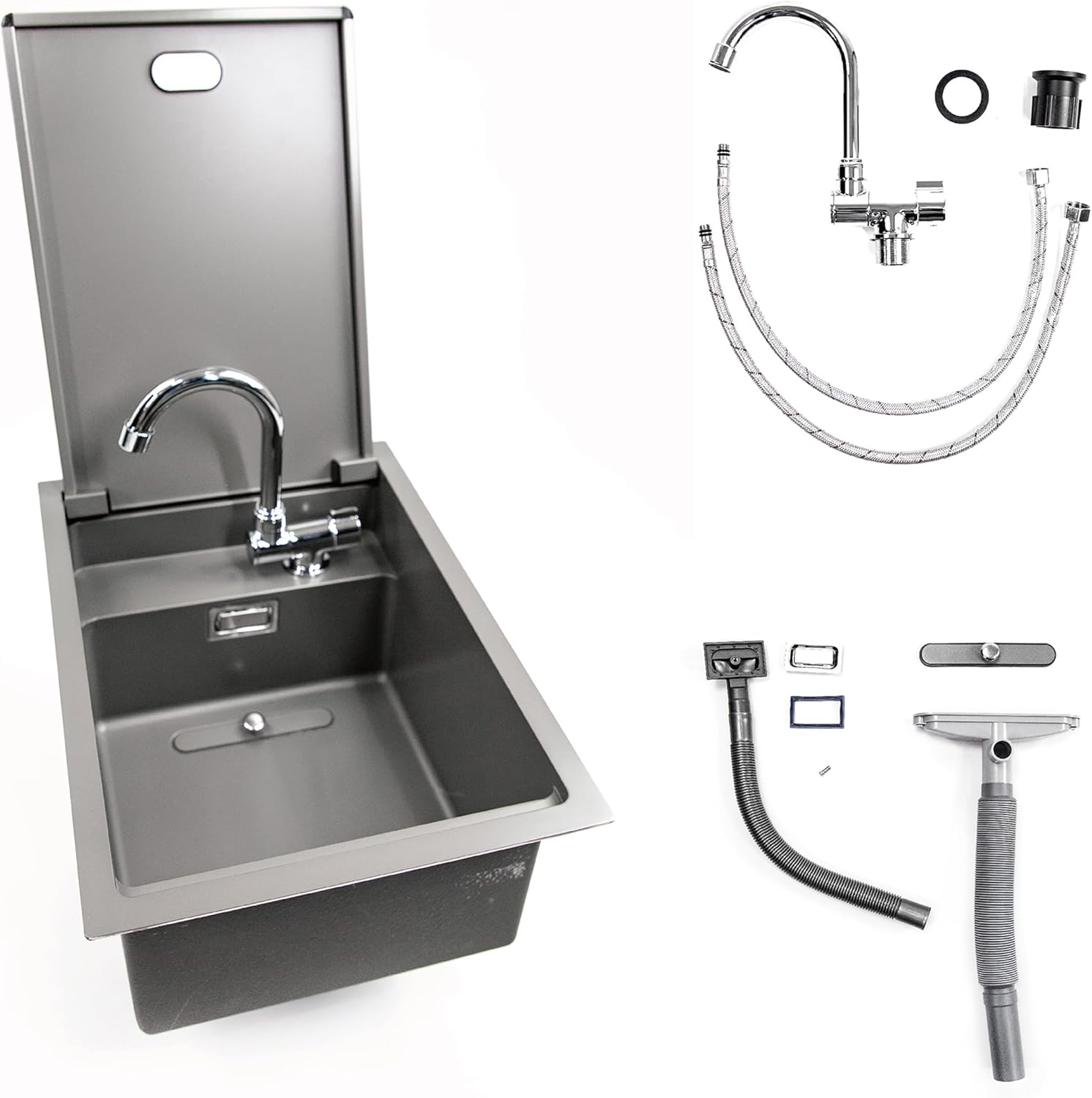 Stainless Steel Hand Wash Basin with Foldable Faucet for RVs Boats Van Camper Trailer Accessories-Toppalletfly