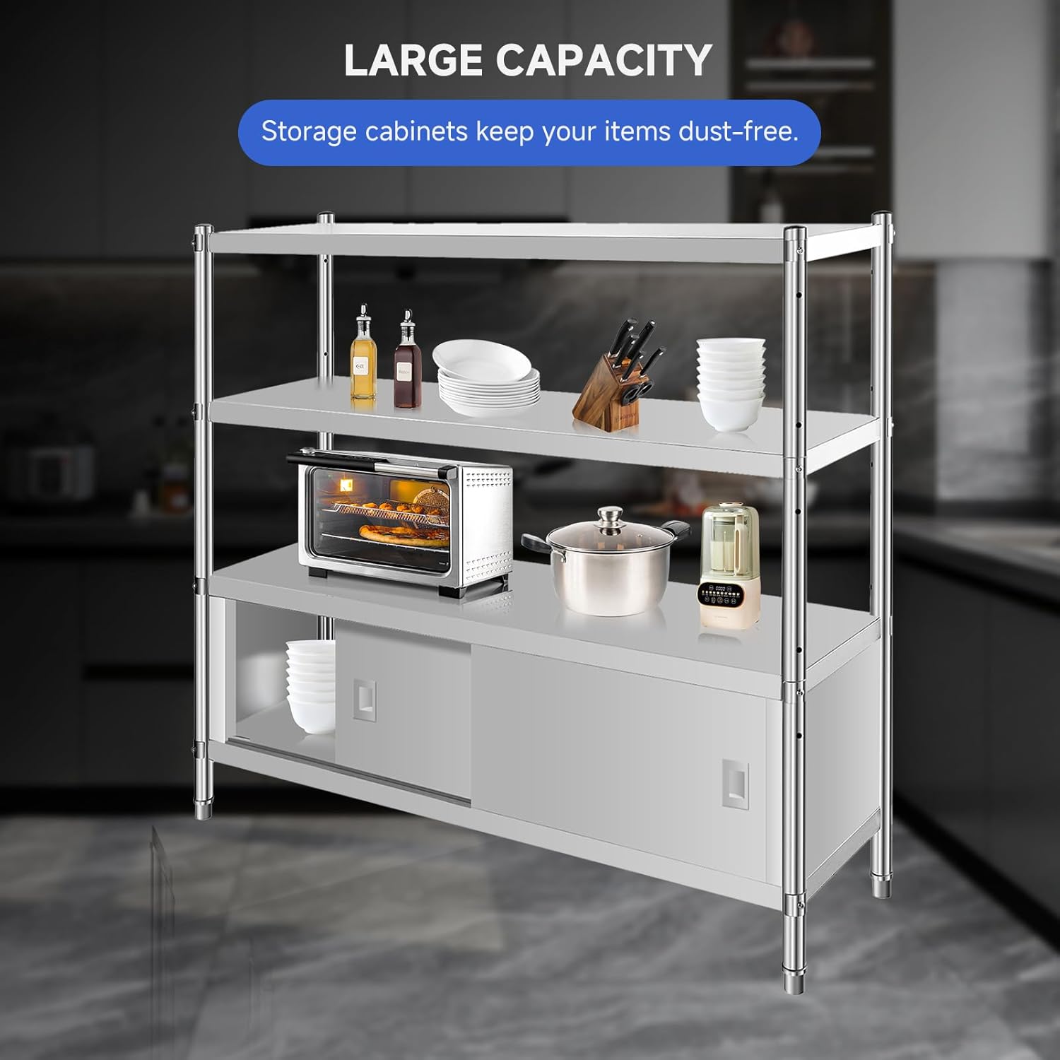 Stainless Steel Shelves, Durable Storage Shelf, Heavy Duty Kitchen Rack-Toppalletfly