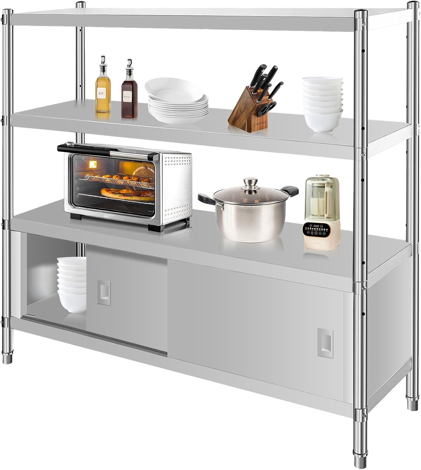 Stainless Steel Shelves, Durable Storage Shelf, Heavy Duty Kitchen Rack-Toppalletfly