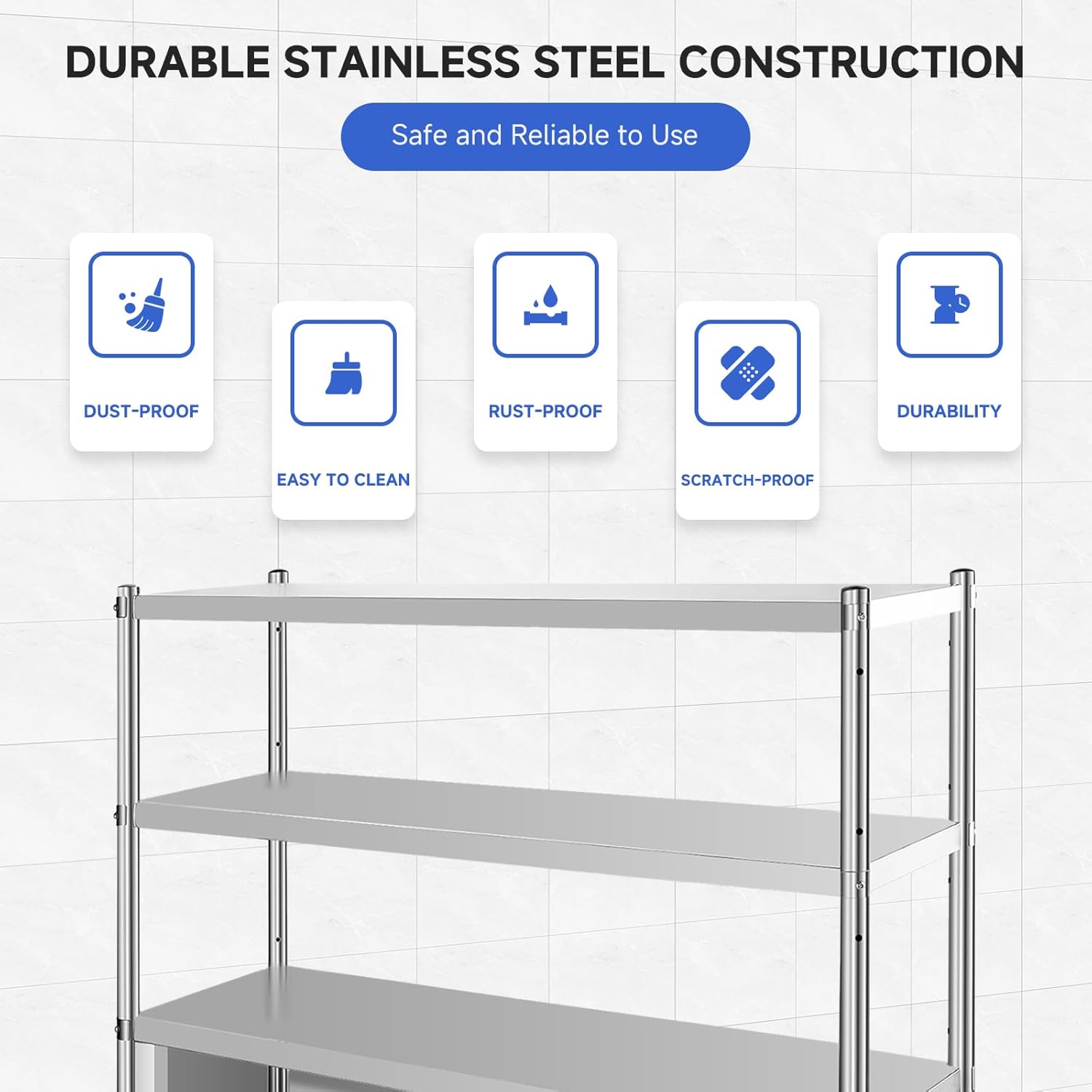 Stainless Steel Shelves, Durable Storage Shelf, Heavy Duty Kitchen Rack-Toppalletfly