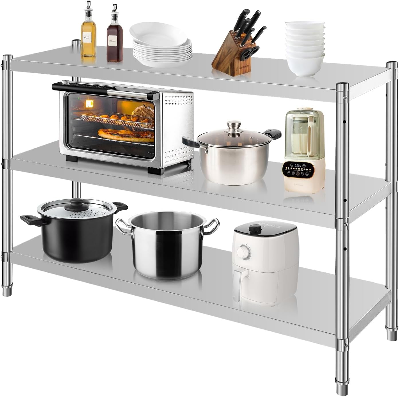 Stainless Steel Shelves, Durable Storage Shelf, Heavy Duty Kitchen Rack-Toppalletfly