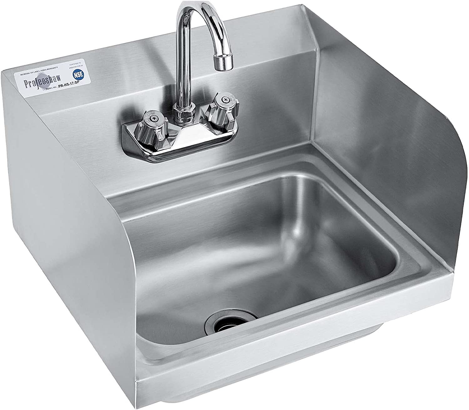 Stainless Steel Sink Commercial Wall Mounted with Gooseneck Faucet for Kitchen or Bar 17" x 15"-Toppalletfly
