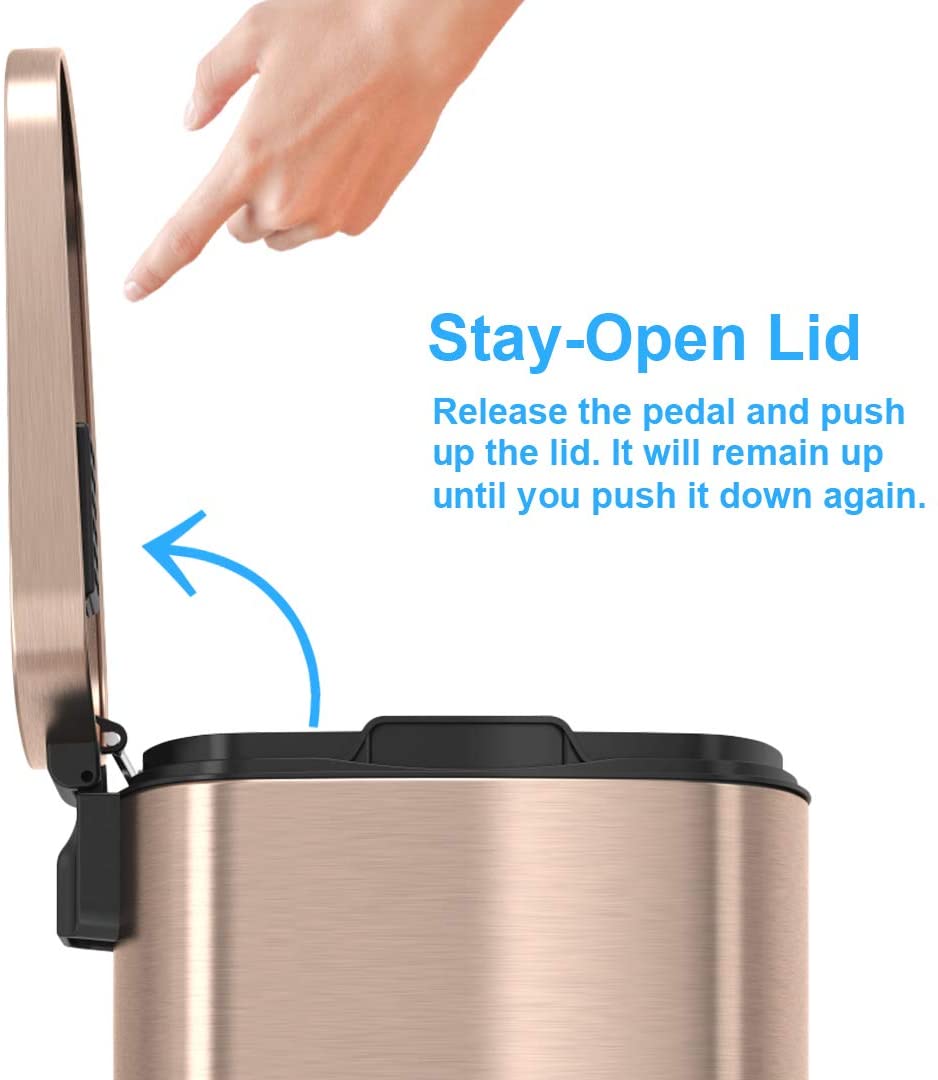 Stainless Steel Step Trash Can with Odor Control System, Pedal Garbage Bin for Kitchen, Office, Home - Silent and Gentle Open and Close-Toppalletfly