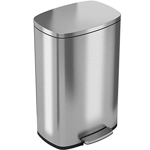 Stainless Steel Step Trash Can with Odor Control System, Pedal Garbage Bin for Kitchen, Office, Home - Silent and Gentle Open and Close-Toppalletfly